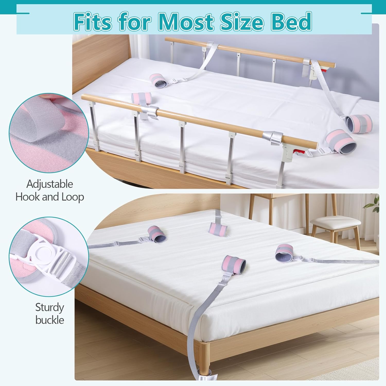 Medical Restraints with Quick Release Buckles, Upgraded Bed Restraints Belts for Both Arms and Legs, Hospital Limb Holder for Wrists and Ankles, 70'' Straps for Queen Size Bed (Pink 4Pcs)