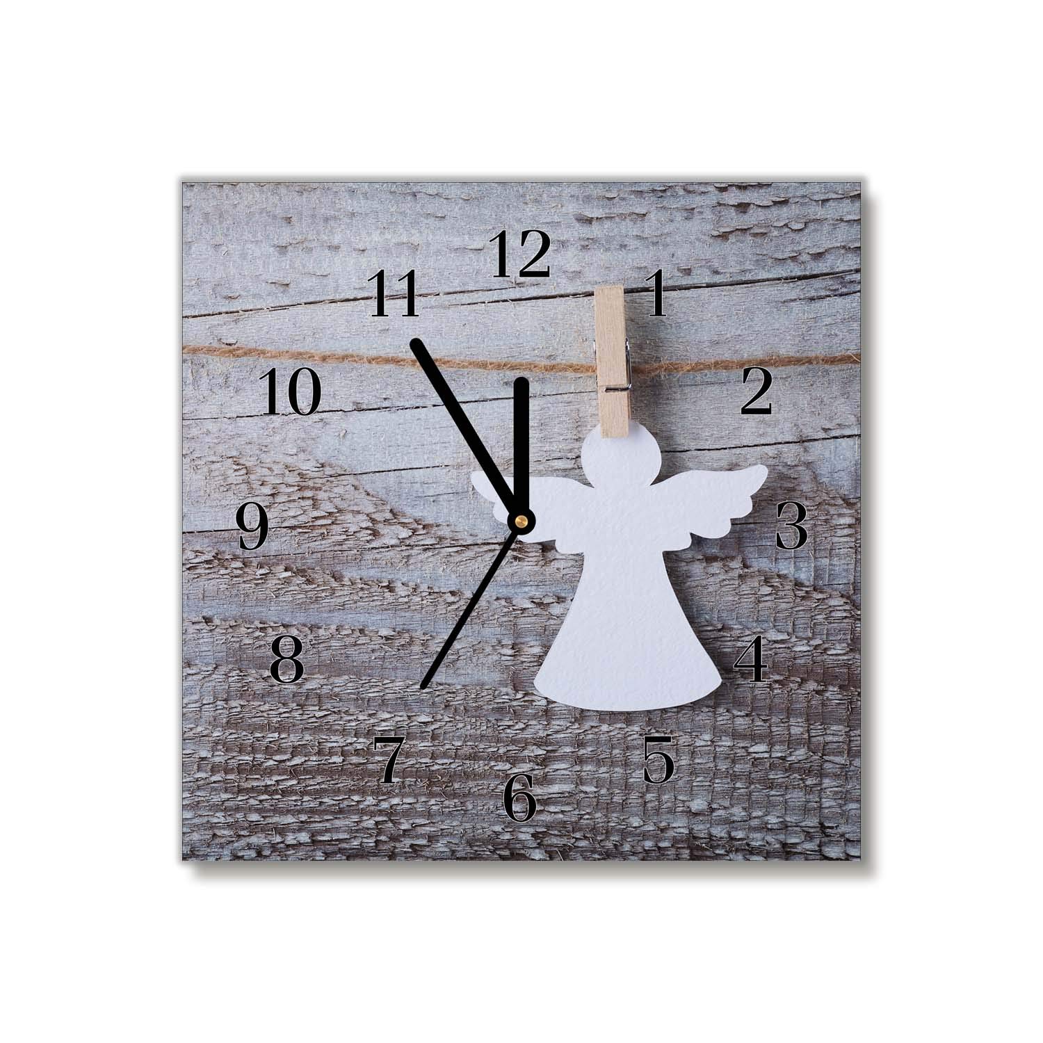 Horloge murale carré 30x30 cm en verre trempé avec motif Ange sacré en hiver Tulup