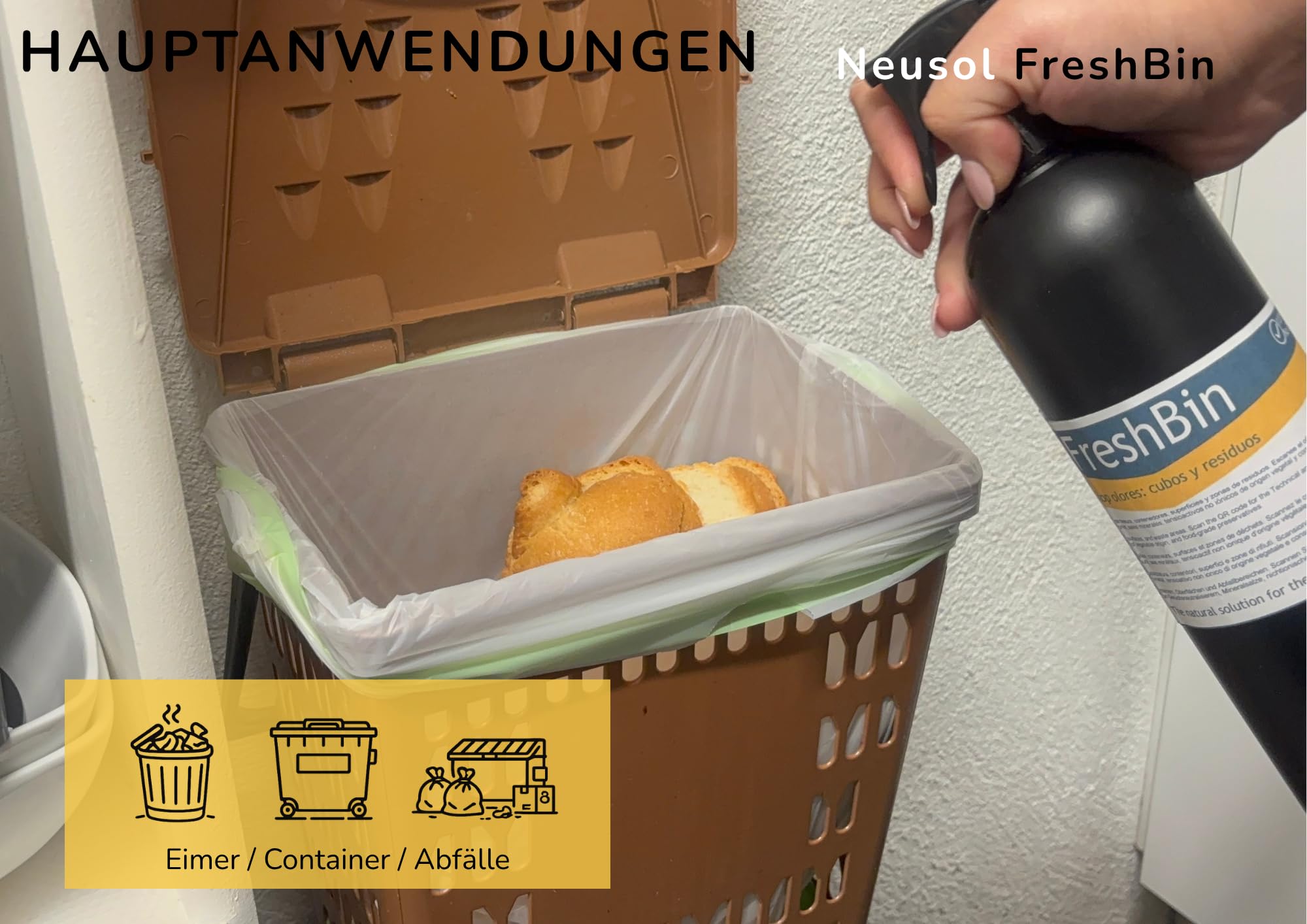 FreshBin - Geruchsneutralisierer für Eimer, Behälter und Abfallbereiche | entfernt biologische, Fisch- und Speisereste | Zitrusfrische | sichere Formel ohne CLP 0,75L
