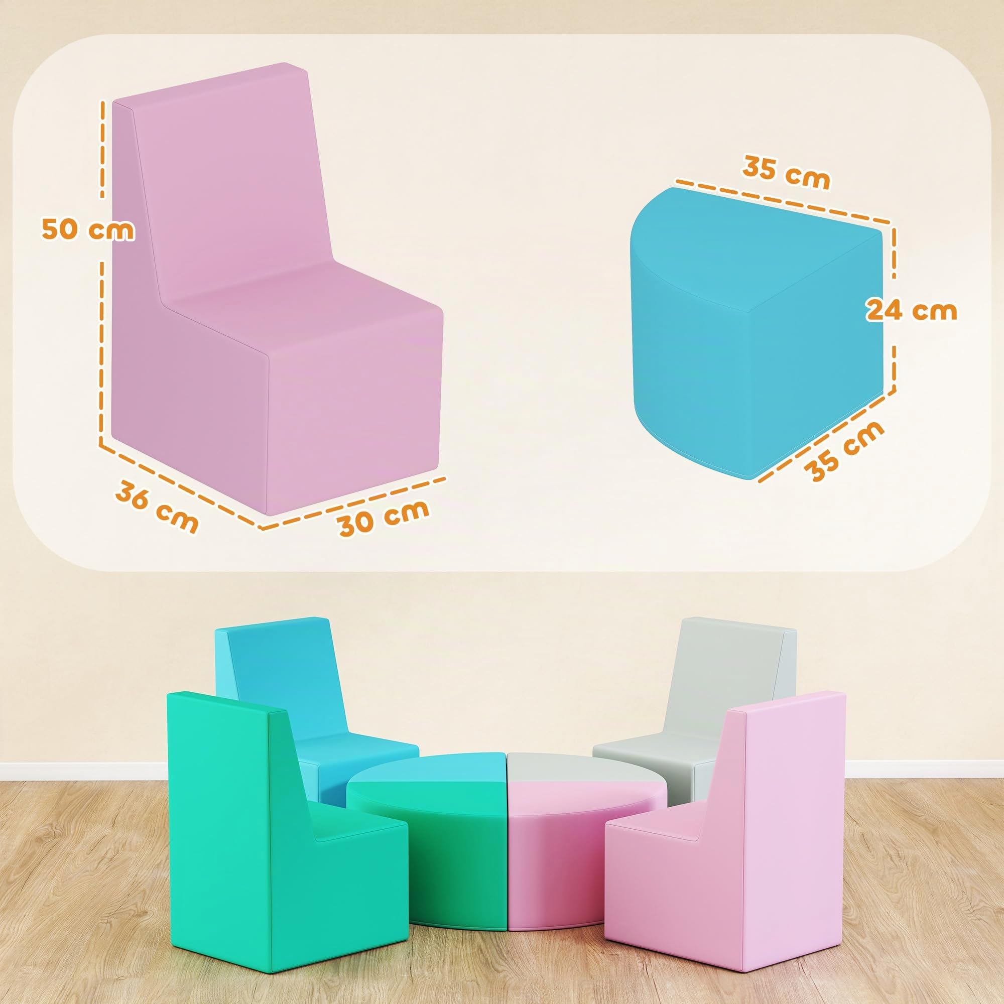 AIYAPLAY 8 TLG. Schaumstoff Bausteine für Baby & Kleinkinder Mehrfarbig | Kinder Softbausteine, mit Tisch- und Stuhldesign, Klettern Bauklötze, Weiche Schaumstoffbausteine aus PU, Riesenbausteine