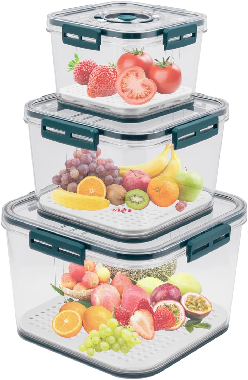 3 Pack Fresh Container, Vegetable Fruit Storage Containers, Stackable Produce Saver Containers