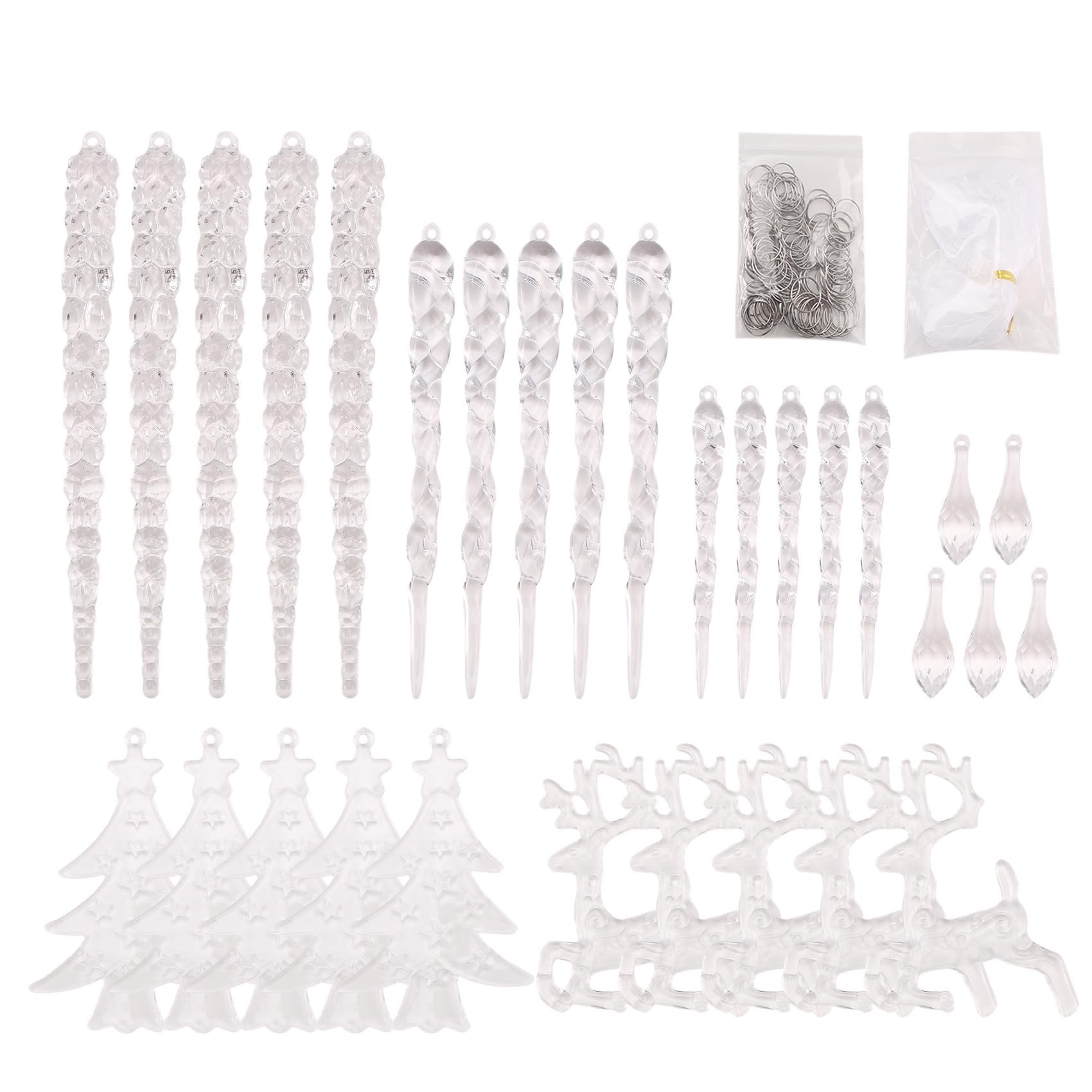 CTRLZS Christmas Tree Clear Acrylic Icicle Ornaments Crystal Icicle Drop Hanging Pendants for Xmas New Year Decor B