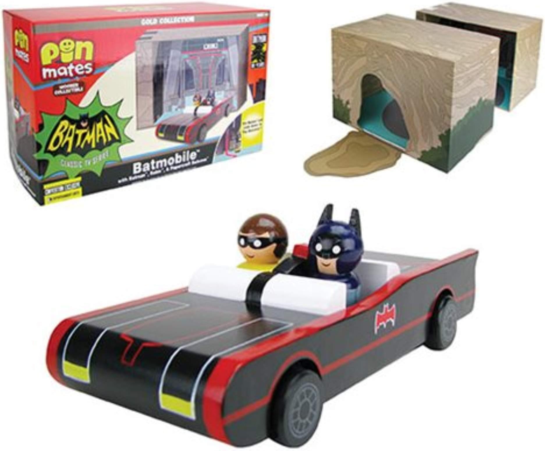 Pin Mates Batman Classic TV Series Batmobile with Batman and Robin Wooden and Papercraft Batcave - Convention Exclusive