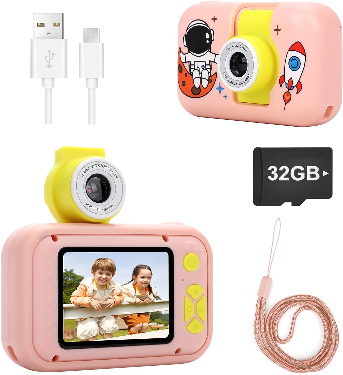 Kids Camera Toy, 180° Flip Len Kids Digital Camera, Video Camera, Kids Selfie Camera with Playback Game, Christmas/Birthday Gift for 3 4 5 6 7 8 9 10 11 Years Girls Boys