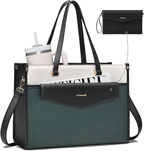 Miniatura 13 de LOVEVOOK Bolsa para laptop para mujer, 15.6 pulgadas, bolsa de mano para laptop 2 en 1, bolsa de trabajo profesional, maletín de negocios con bolso