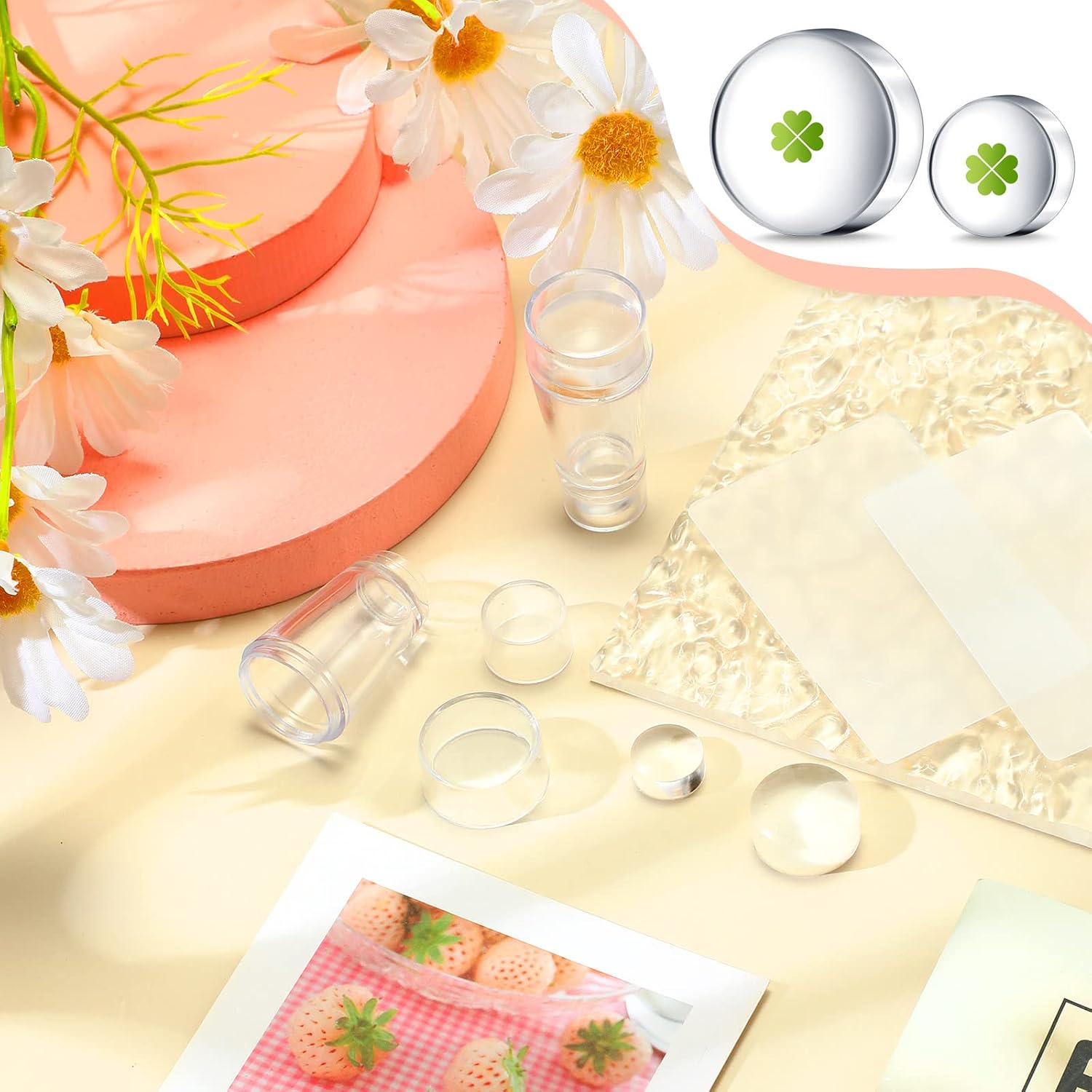 Spakon 6 Pieces Nail Art Stamper Supplies Clear Silicone Stamping Jelly with Scraper Transparent French Tip Nail Art Manicure Tool Kit Soft Printer for DIY Accessories Decor