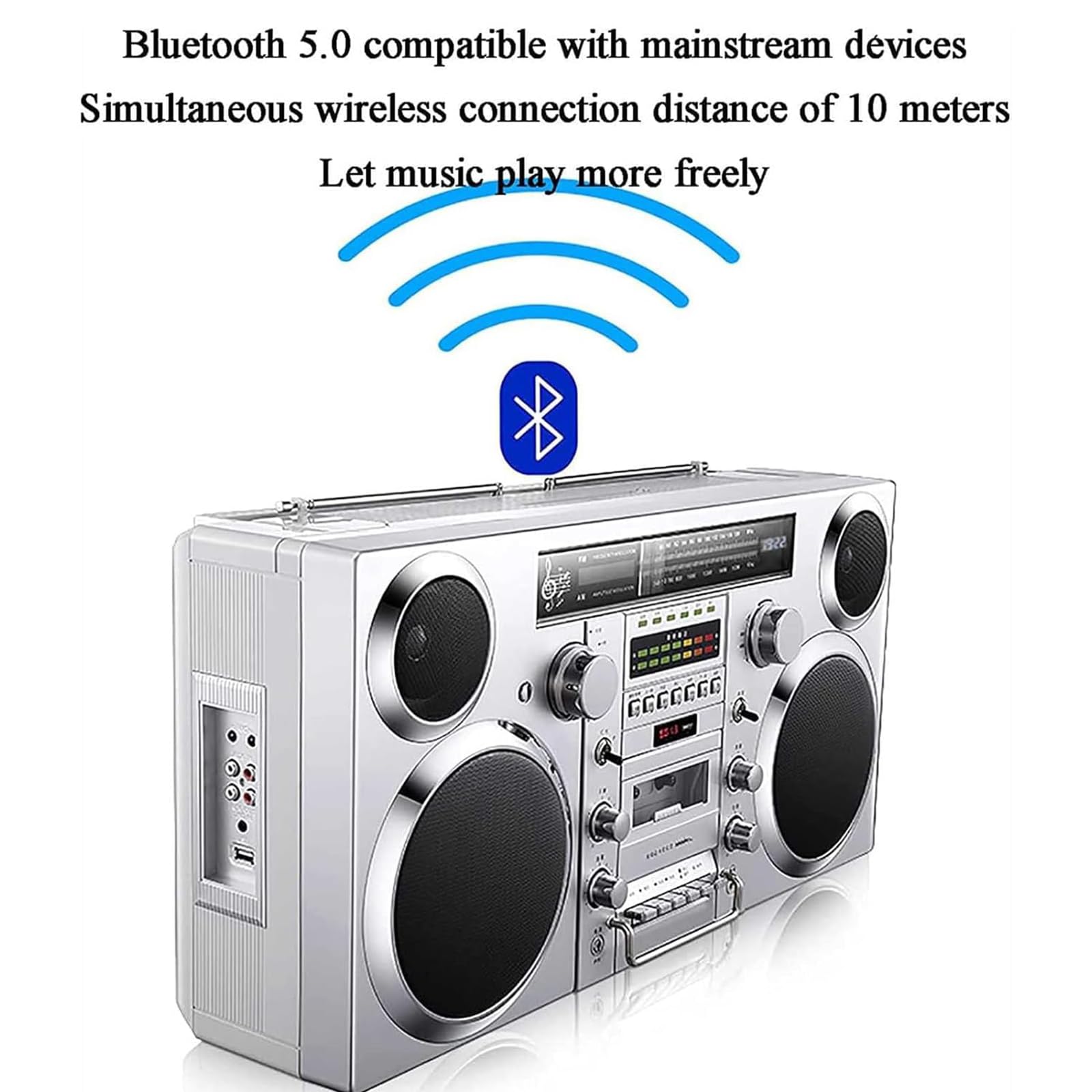 Lettore a nastro retrò con altoparlante Hi-Fi - Bluetooth, CD, USB, cassetta, AUX, jack per cuffie, boombox portatile per riunioni di famiglia e viaggi