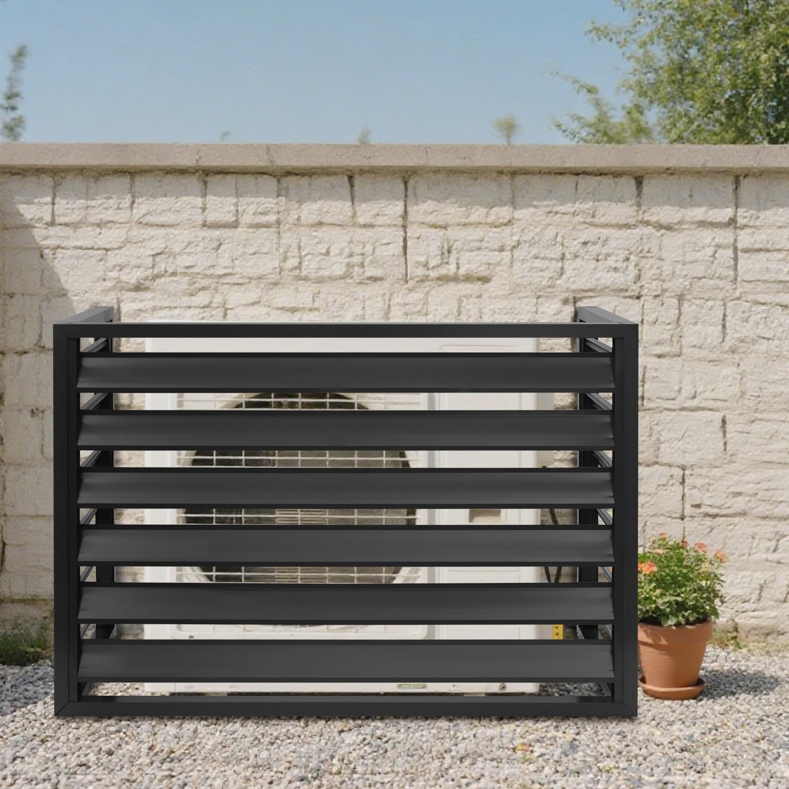 Osłona klimatyzacji ze stopu aluminium, kratka ochronna do klimatyzatorów i pomp ciepła, montaż na ścianie, ochrona dużej jednostki zewnętrznej, 100 x 50 x 70 cm (czarna)
