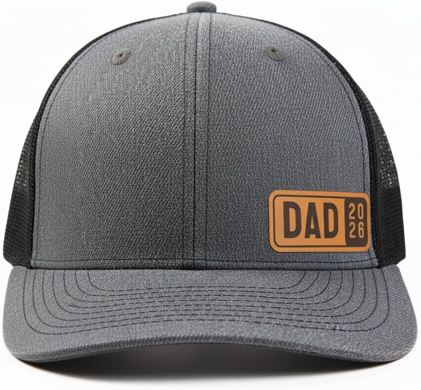 Dad Est 2025 2026 Hat for Men New Dad Gifts Customization Leather Patch Trucker Hat - Image 2