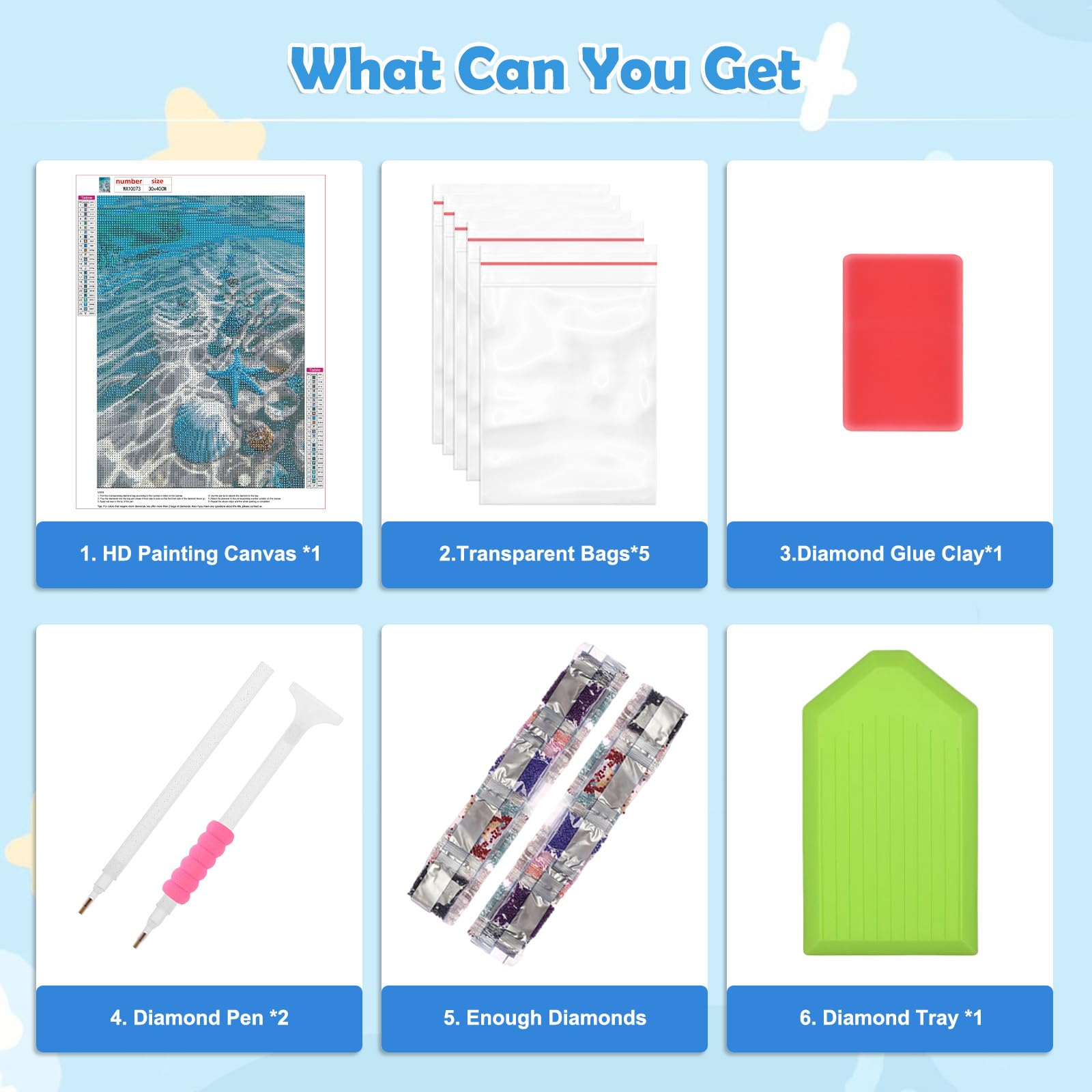 HEIBAGO Sea 5D DIY Diamond Art Painting Kits for Audlts Full Drill Shells Diamond Painting for Beginners Rhinestone Embroidery Diamond Dots Set Landscape Gem Art Crafts for Home Decor 30x40cm - Image 3