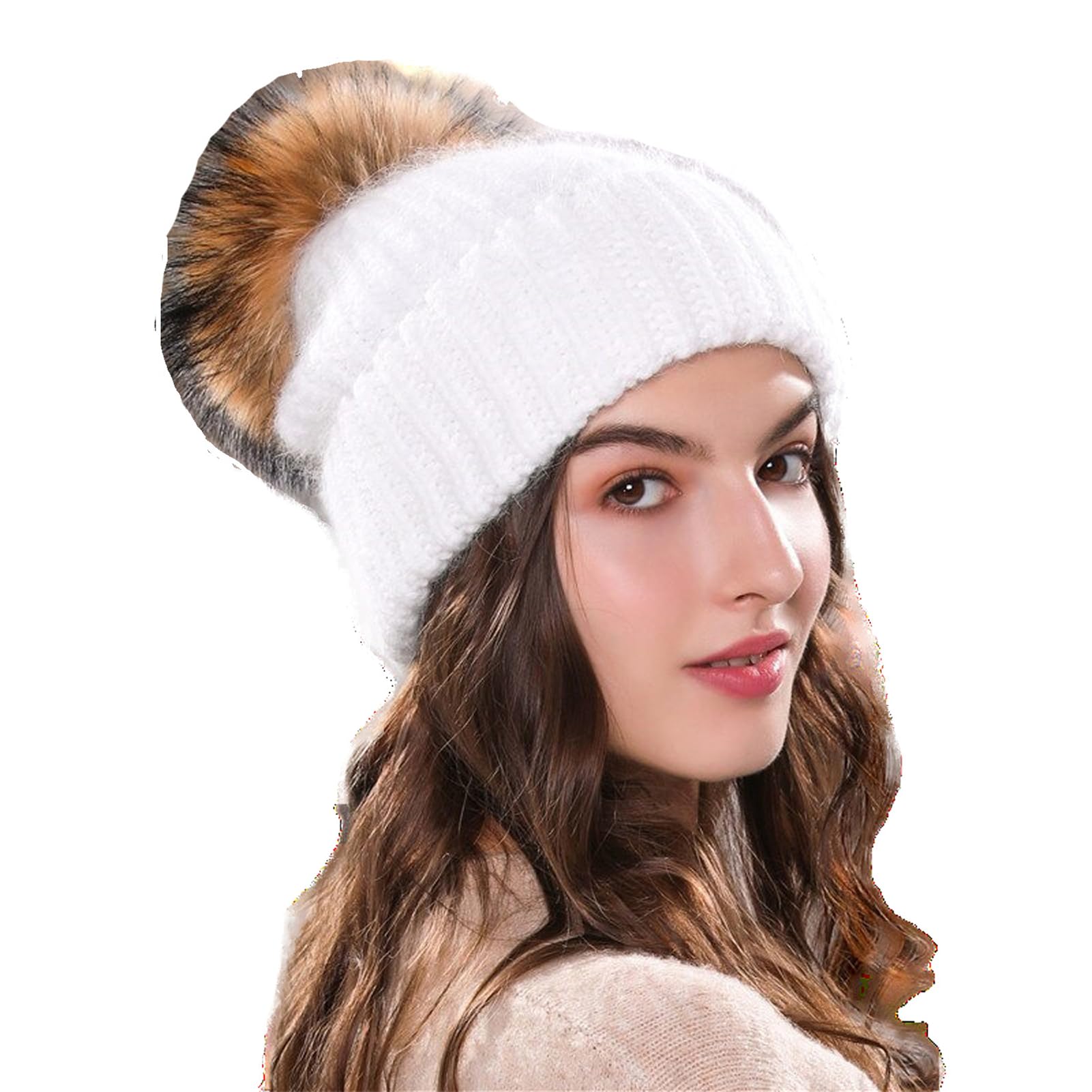Gorro de punto con pompón para mujer, gorro de invierno (talla única)