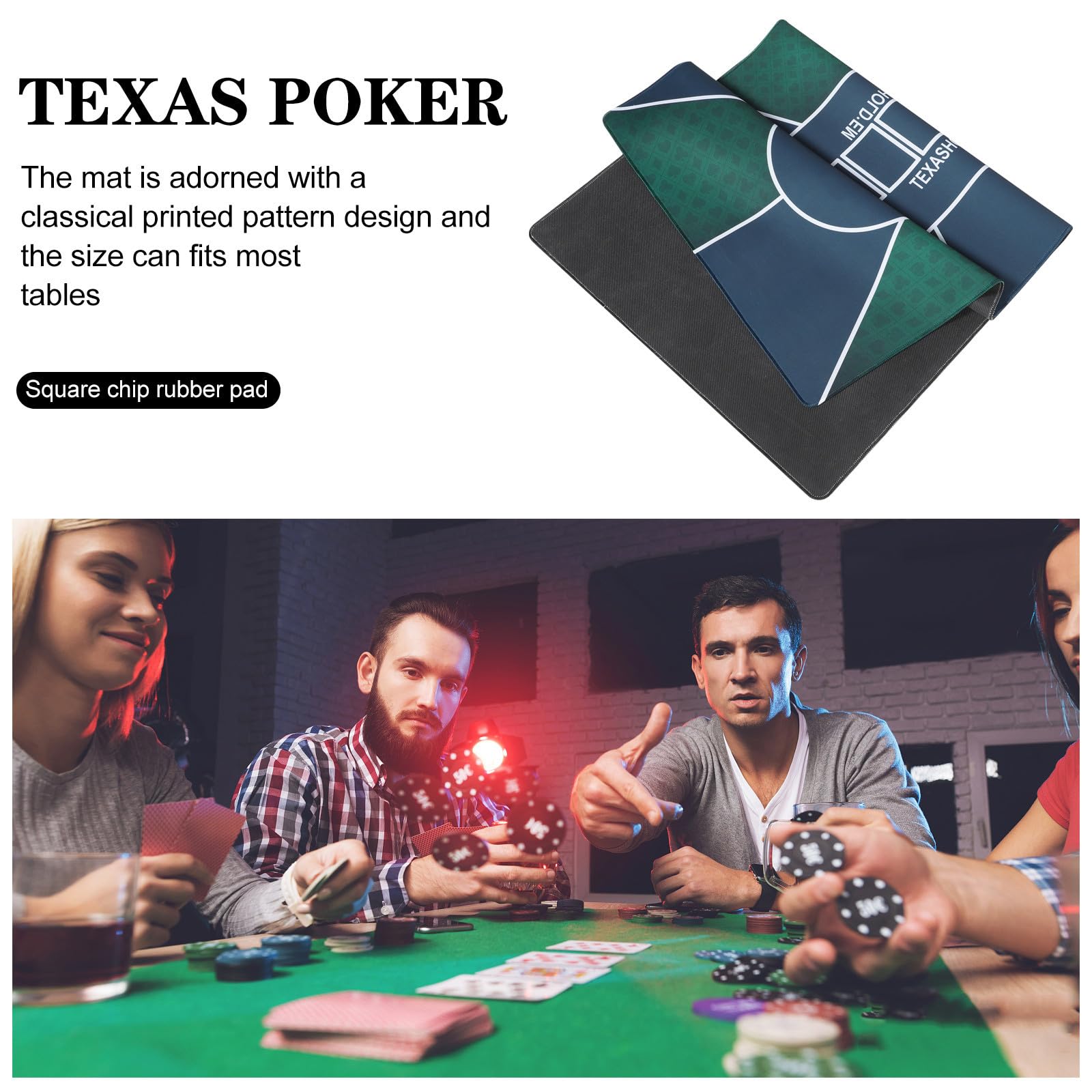 Mipcase Pokermatte aus Gummi Rechteckig Weiche Spielmatte mit Schalldämmung Klassisches Druckmuster für Poker und Brettspiele