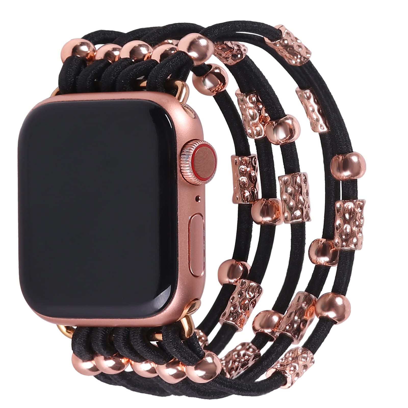 Elastic Bracelet Band Compatible With Apple Watch 38mm 40mm 41mm for Women Men?Quick Release Stretchy Boho Band Replacement Elastic rubber band Strap for iWatch Series SE 7 6 5 4 3 2 1 (S-38mm, National Style-Rose Gold)