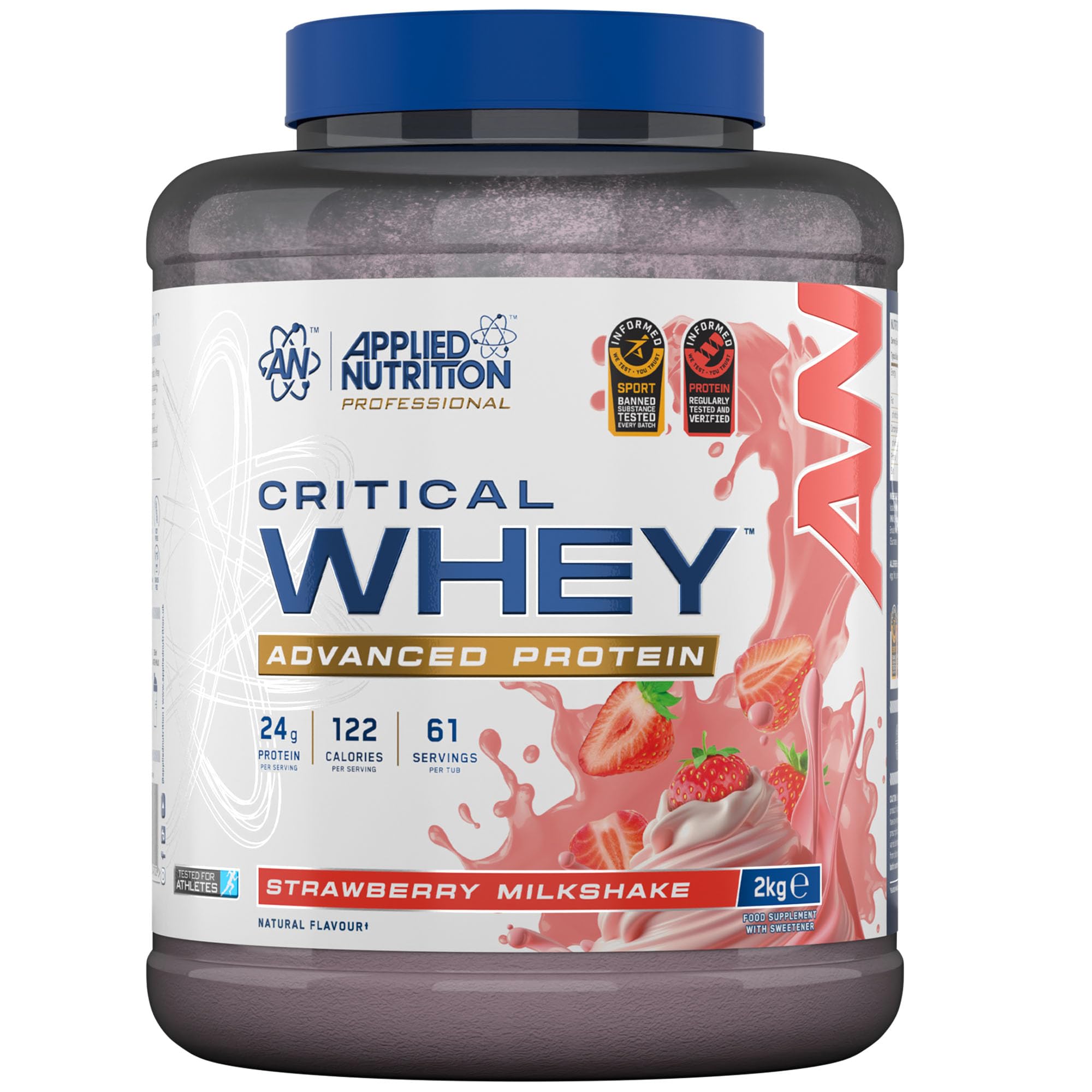 Critical Whey Protein Powder – 24g Protein per Serving, High Protein Powder, Protein Shake with BCAAs & Glutamine – Muscle Growth & Recovery (2Kg - 61 Servings)(Strawberry Milkshake)