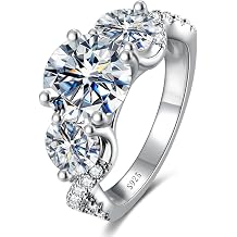 4.6CT 3 Stone Moissanite Engagement Ring, 925 Sterling Silver Wedding Band for Women, D Color VVS1 Round Cut Moissanite Ring Anniversary Promise Gift