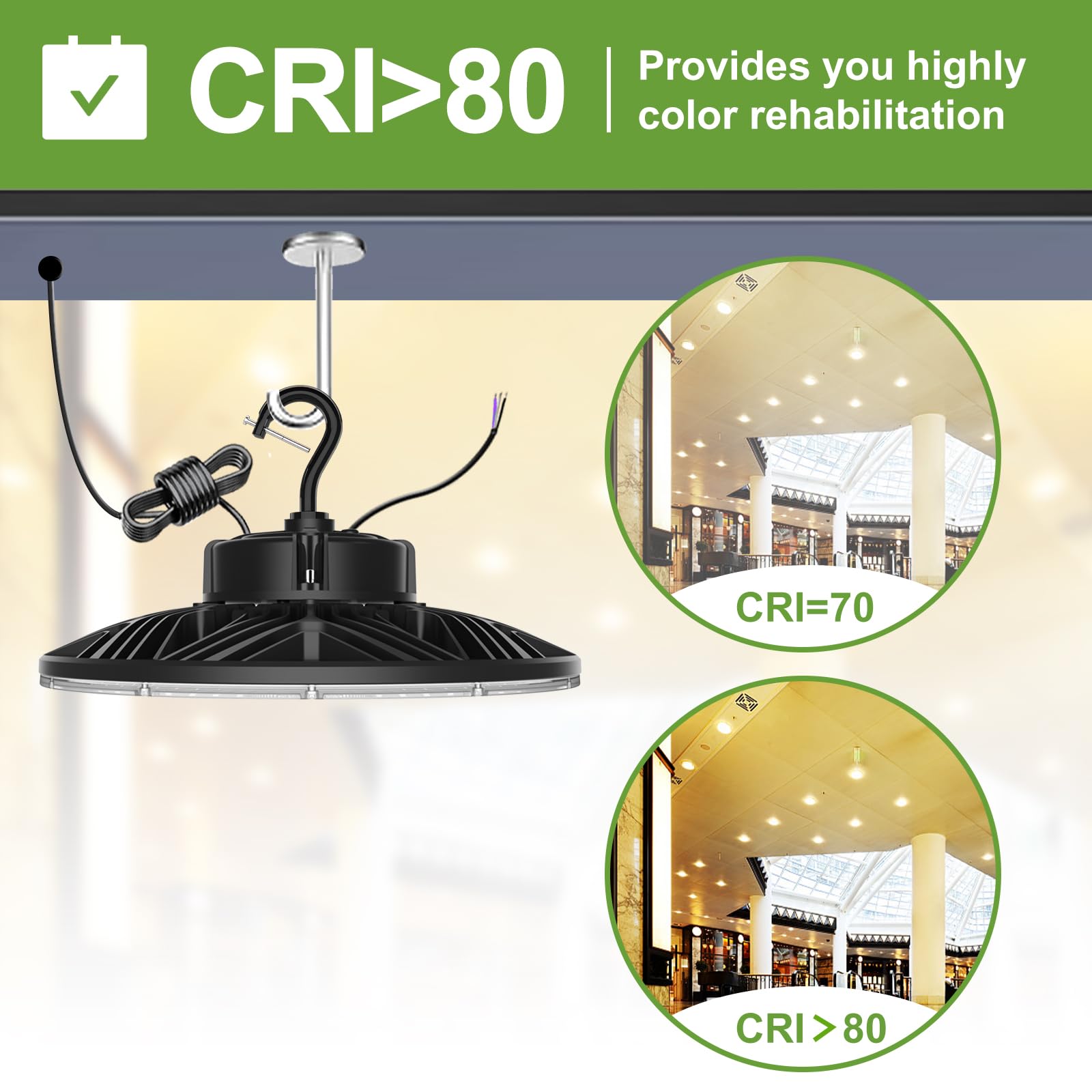 300W High Bay Light 9Pack 45000lm UFO LED Light 1500W HID HPS Equiv UL DLC Listed 0-10V Dimmable — view 9