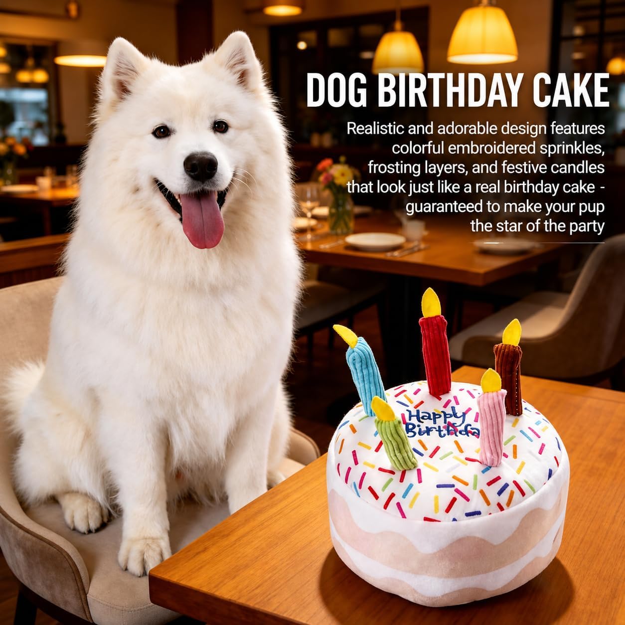 Dog Birthday Cake Squeak Toys, 1 Pcs (Bone) image 2