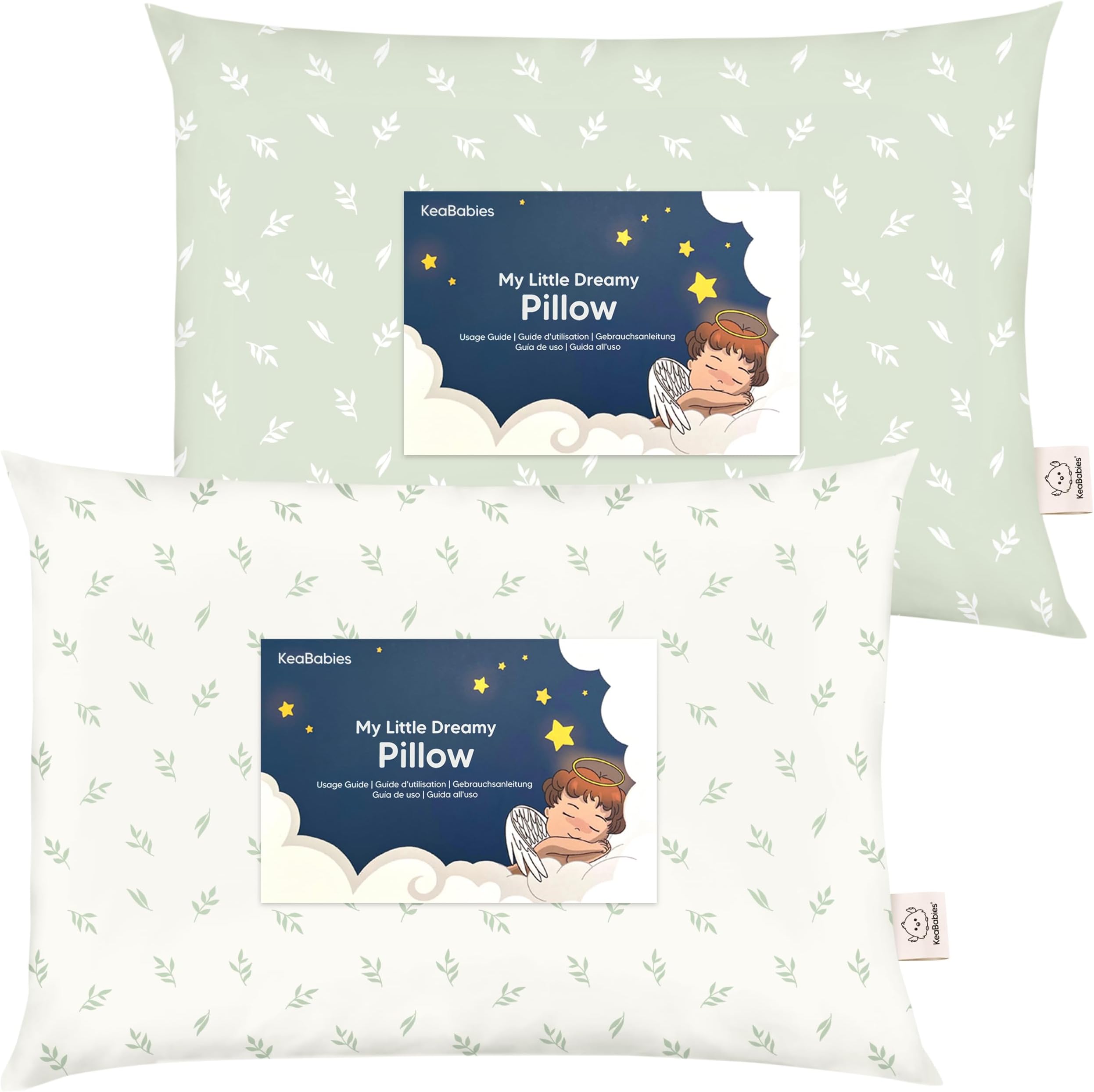 KeaBabies 2-Pack Toddler Pillows 2 Year Old to 5-13x18 Soft Organic Cotton Kids Pillow for Sleeping, Travel, School, Daycare, Nap, Toddler Bed, Machine Washable, Without Pillowcase (Herb)