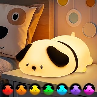 One Fire Dog Night Light for Kids, 16 Color Changing Soft Silicone Baby Night Light for Nursery, Dimmable Cute Lamp, Portable Recharge Kids Lamp Gift for Girls or Boys, Toddler Room Decor.