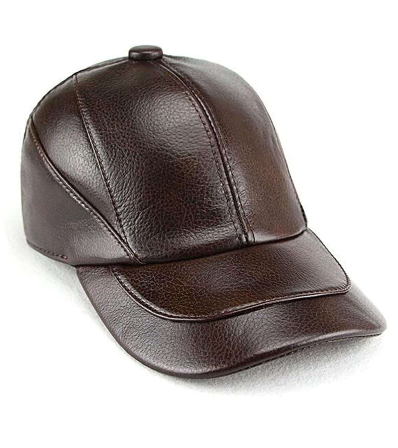 Cappello da Baseball in Pelle da Uomo Autunno Inverno, Impermeabile, Sportivo, con Visiera Regolabile, Cappello da Sole, Cappello da Guida, Marrone-L,Brown-L