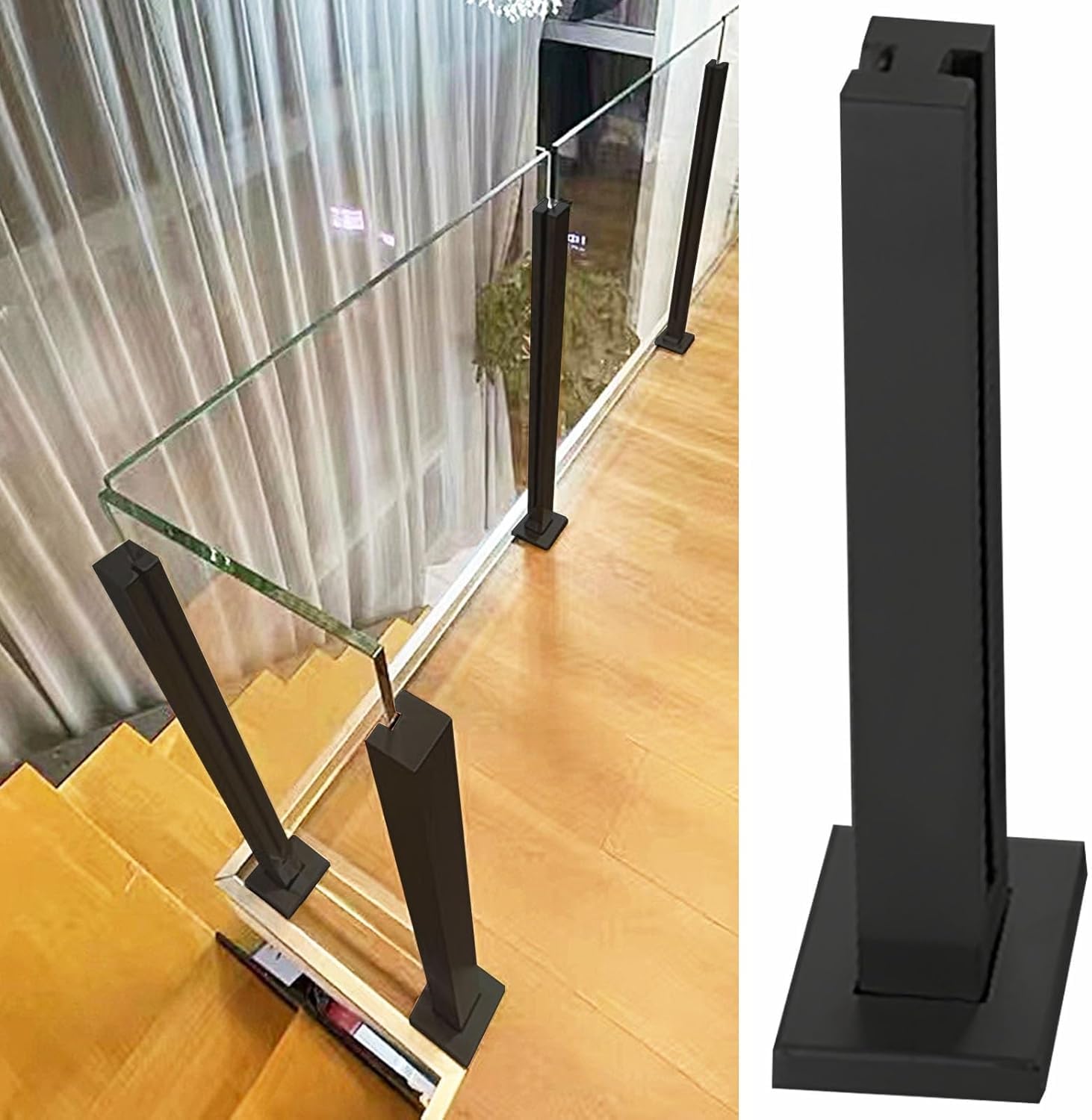 Poste de vidrio para escaleras interiores de 110 cm en acero inoxidable negro