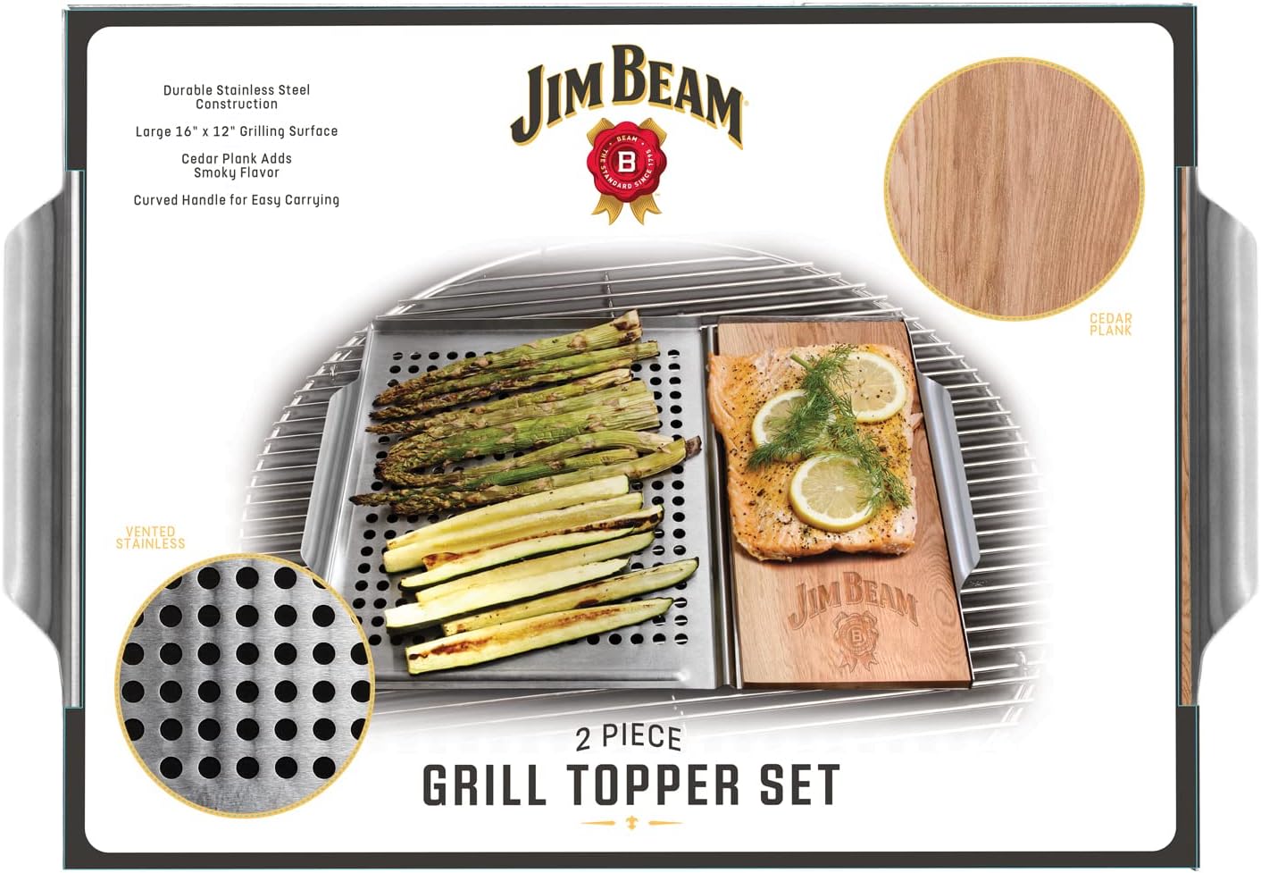 Jim Beam Cedar Plank Grill Topper Set Silver Accessory JB0162