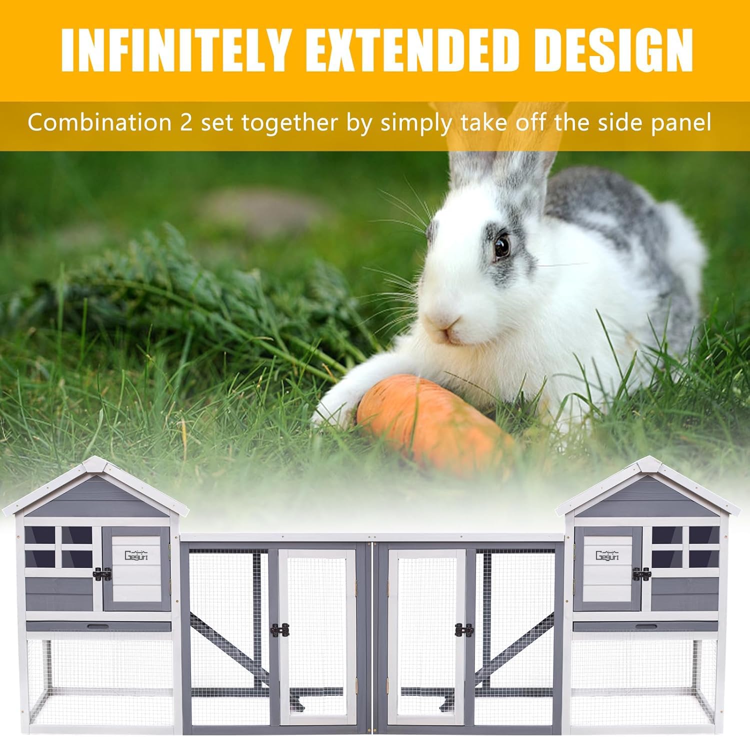 GEGURI Jaula de Conejo para Interiores y Exteriores, Jaula de Conejo con Techo Impermeable, Bandeja extraíble, Valla Resistente a los Depredadores