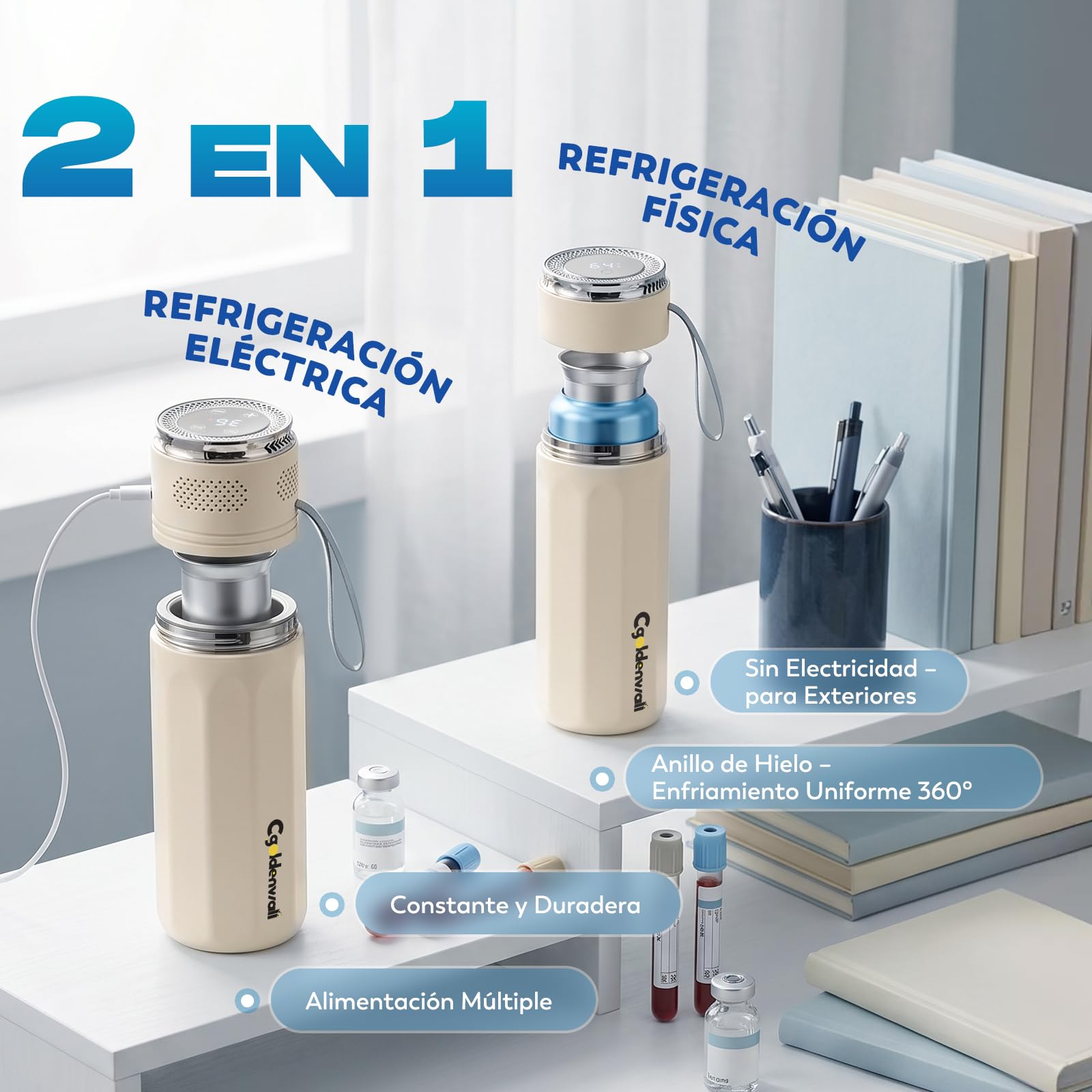 CGOLDENWALL Nevera eléctrica de insulina con indicador de temperatura, refrigeración USB de 2 – 20 °C, refrigerador portátil para viajes (blanco)