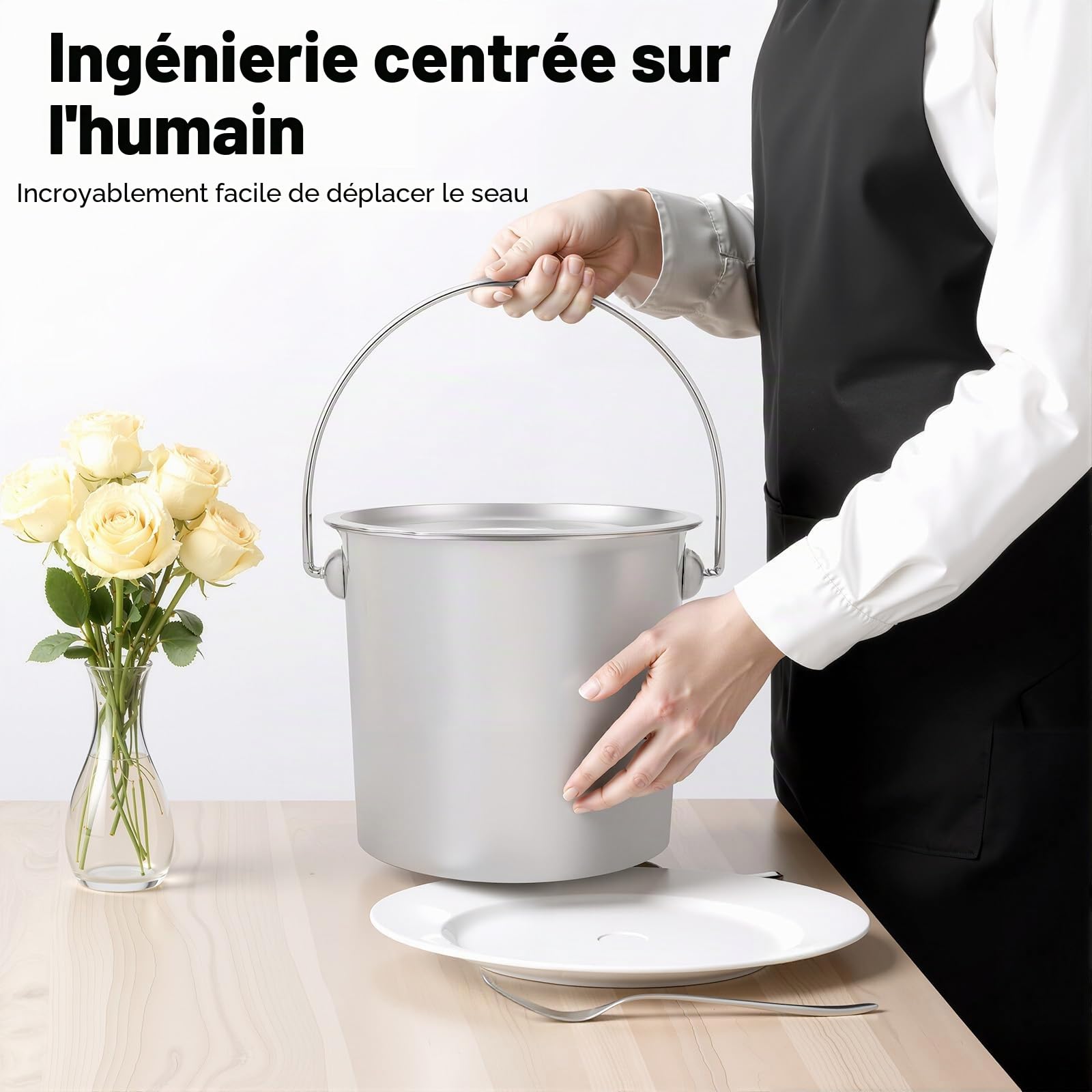 Seau en acier inoxydable avec couvercle - 6 l, 12 l, 20 l - Avec couvercle - Seau à lait - 6 l