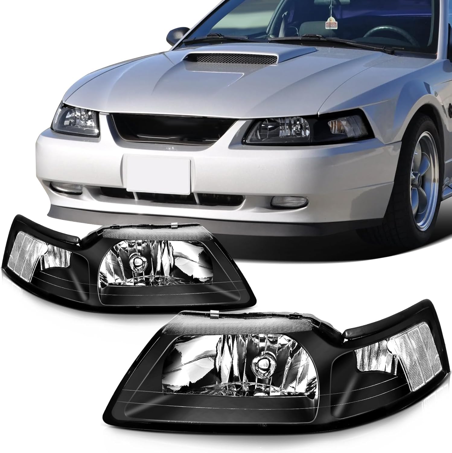 SCITOO Headlight Assembly Fits For 1999-2004 for Ford For Mustang Driver and Passenger Side