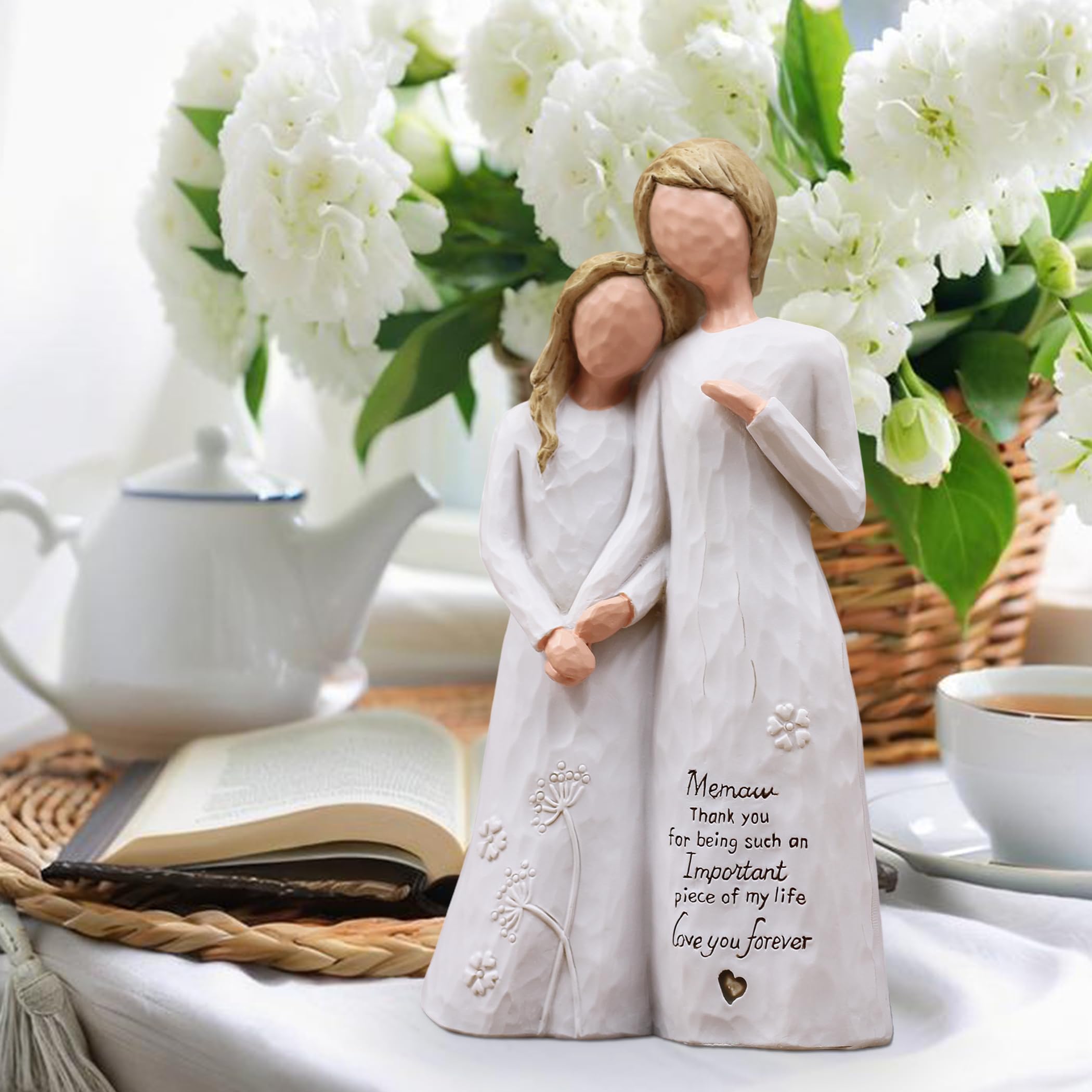 Memaw Gifts for Grandma, for Memaw, Meemaw Gift for Christmas Birthday, Grandmother Granddaughter Embrace Hand-Painted Sculpted Resin Figurine