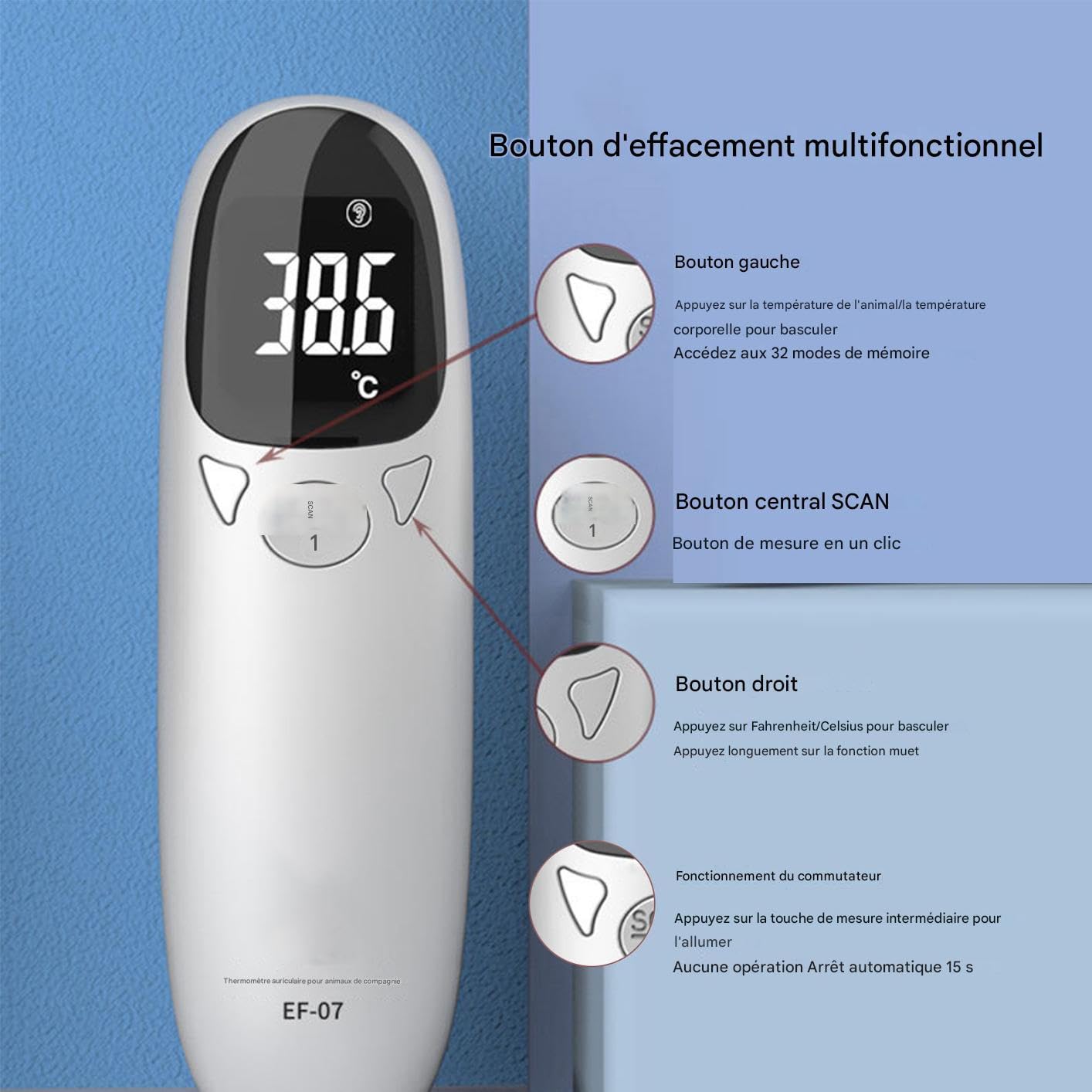Thermomètres animaux pour chats, thermomètres auriculaires pour chiens - Fournitures pour animaux de compagnie pour chien,Dispositif de détection précis de la fièvre pour de compagnie, fournit