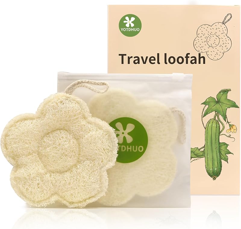 Bucha de banho de bucha egípcia natural YOTDHUO para viagem, formato de flor, com bolsa, pacote com 2