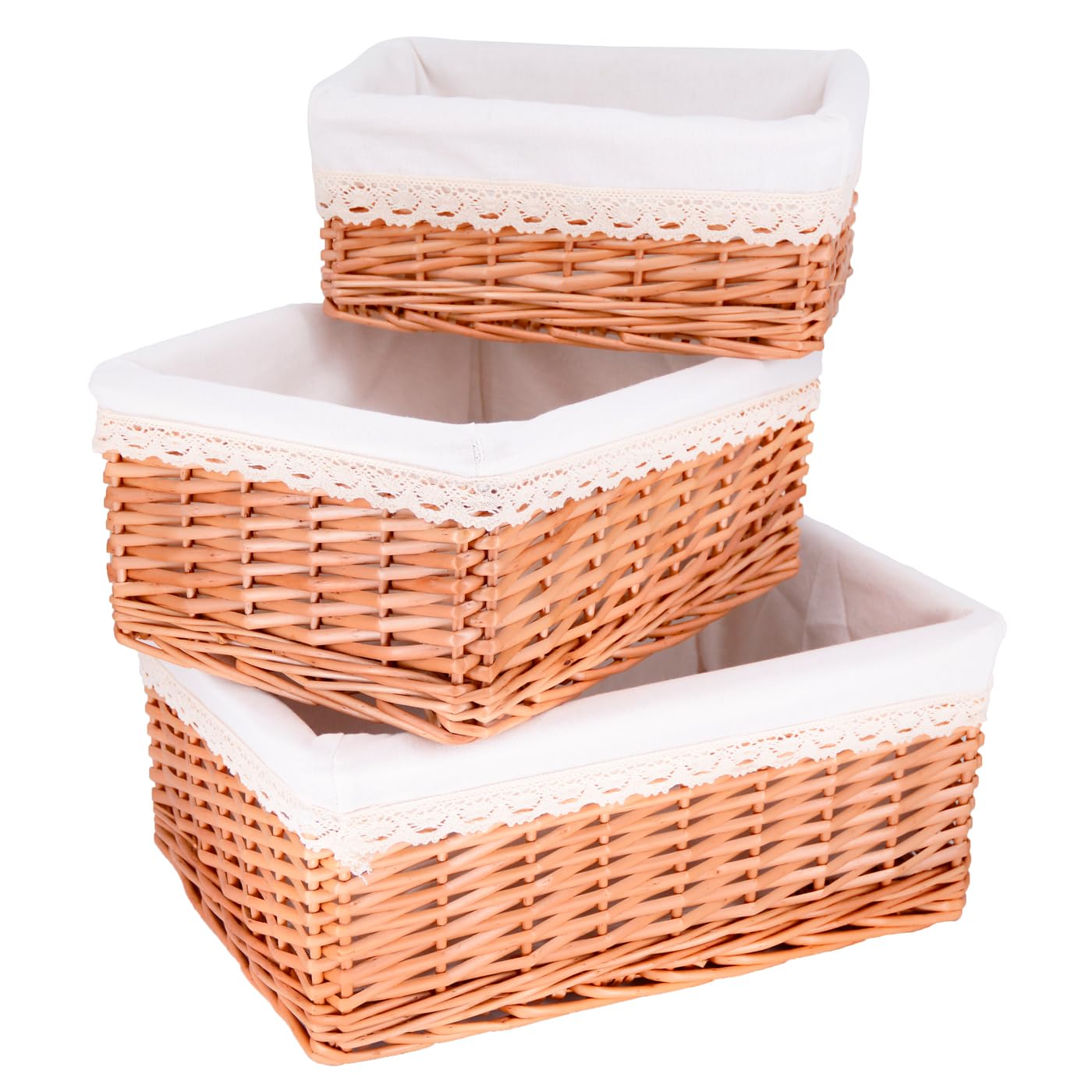 Cestas de mimbre para almacenamiento con forro extraíble blanco juego de 3 unidades apilables