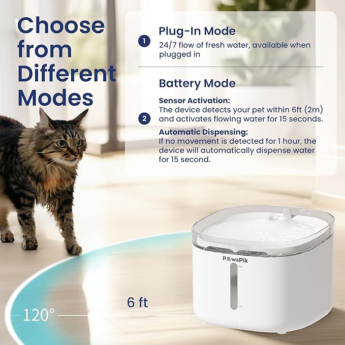 Fuente de Agua Inalámbrica para Gatos PawsPik NOVA-01, Recargable miniatura 3