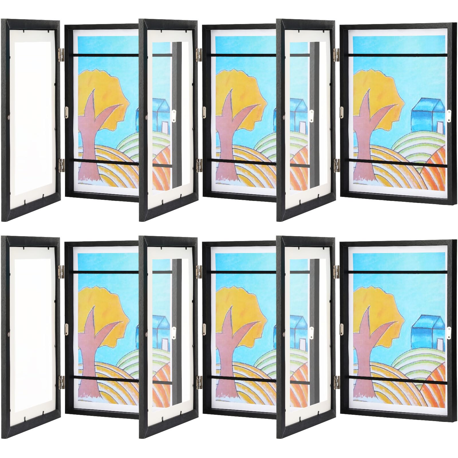 6 Pcs Kids Art Frames, 13 x 9.5 Front Opening Kids Artwork Frames Changeable Display, Artwork Storage Frames for Kids Drawings, Artworks, Art Projects, Schoolwork, Home or Office, Black