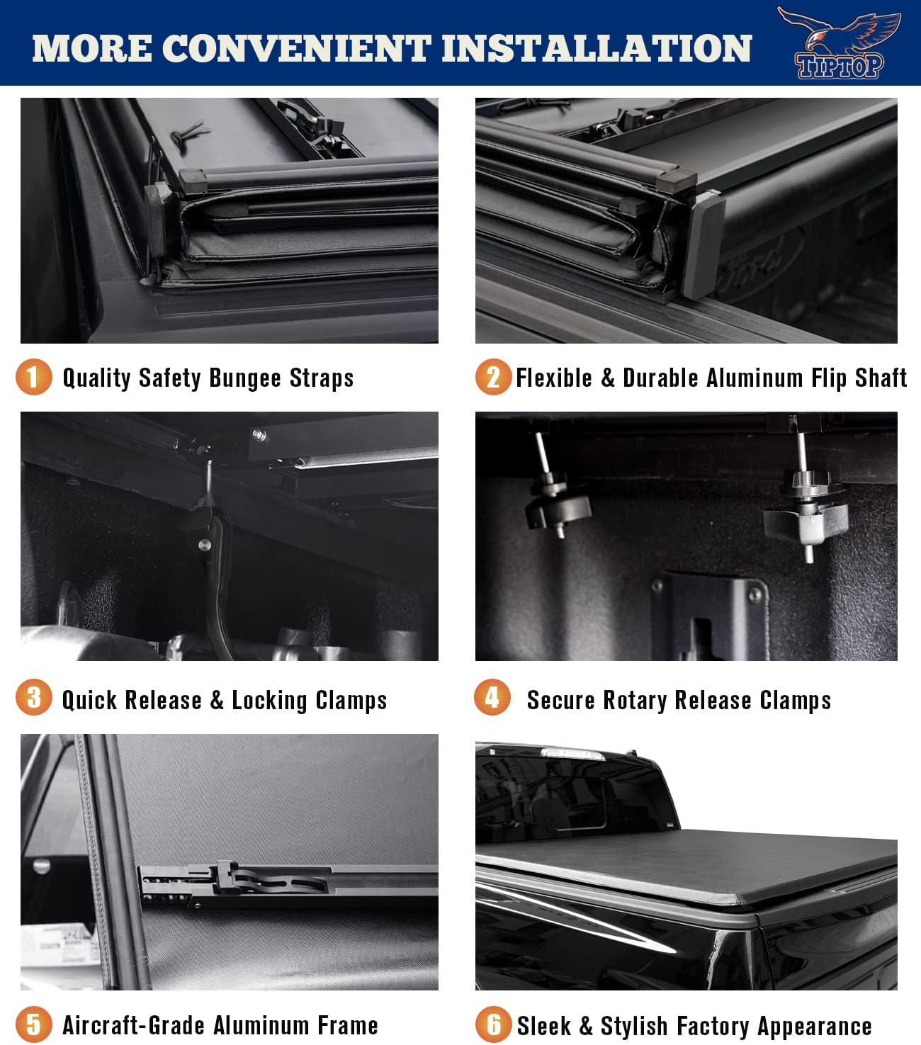 TIPTOP Soft Quad-Fold Tonneau Cover Truck Bed for 2015-2024 Colorado/Canyon 6.2ft Bed (74") | TPX4 |