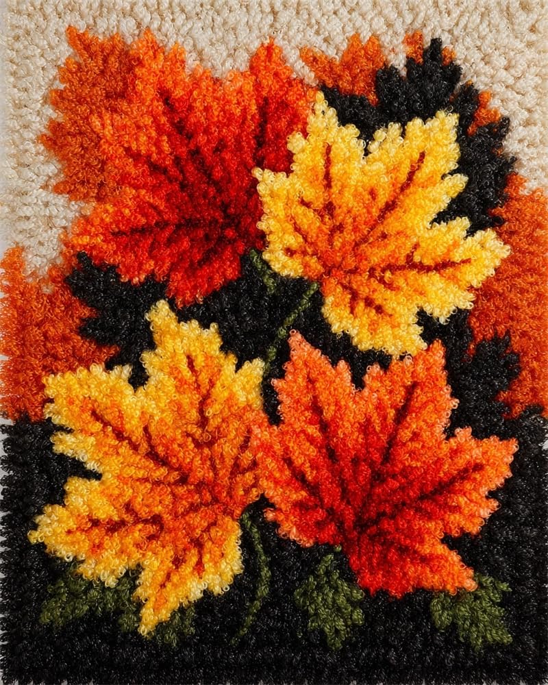 FWRTYCB Latch Hook Kits Rug Pumpkin Autumn Maple Leaves