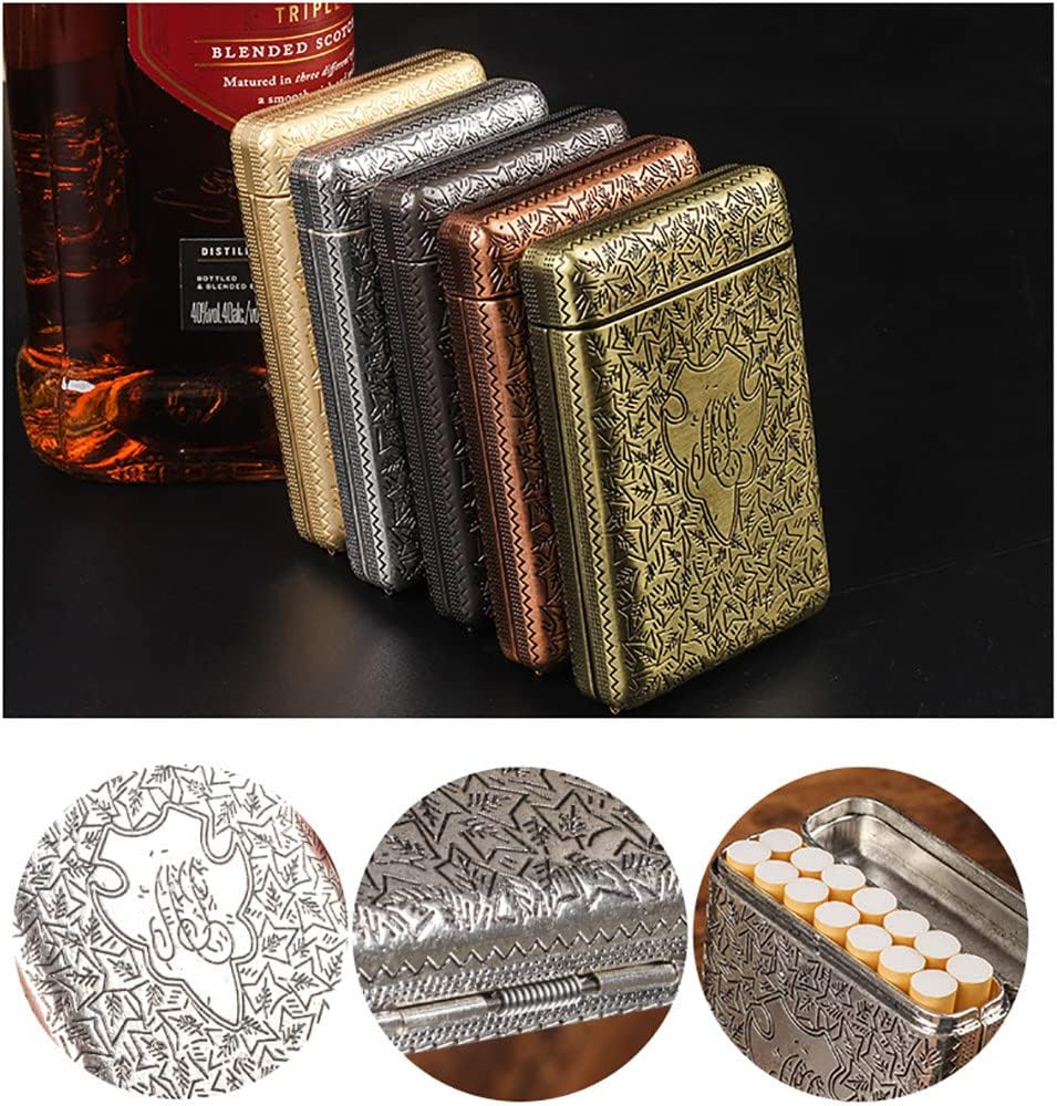 Metal Cigarette Case, Zinc Alloy Creative Three-Sided Carving,Can Hold 14 84mm Cigarettes, Three-Fold Design, Portable Storage Box,Classical European Style,Suitable for Men and Women,Copper