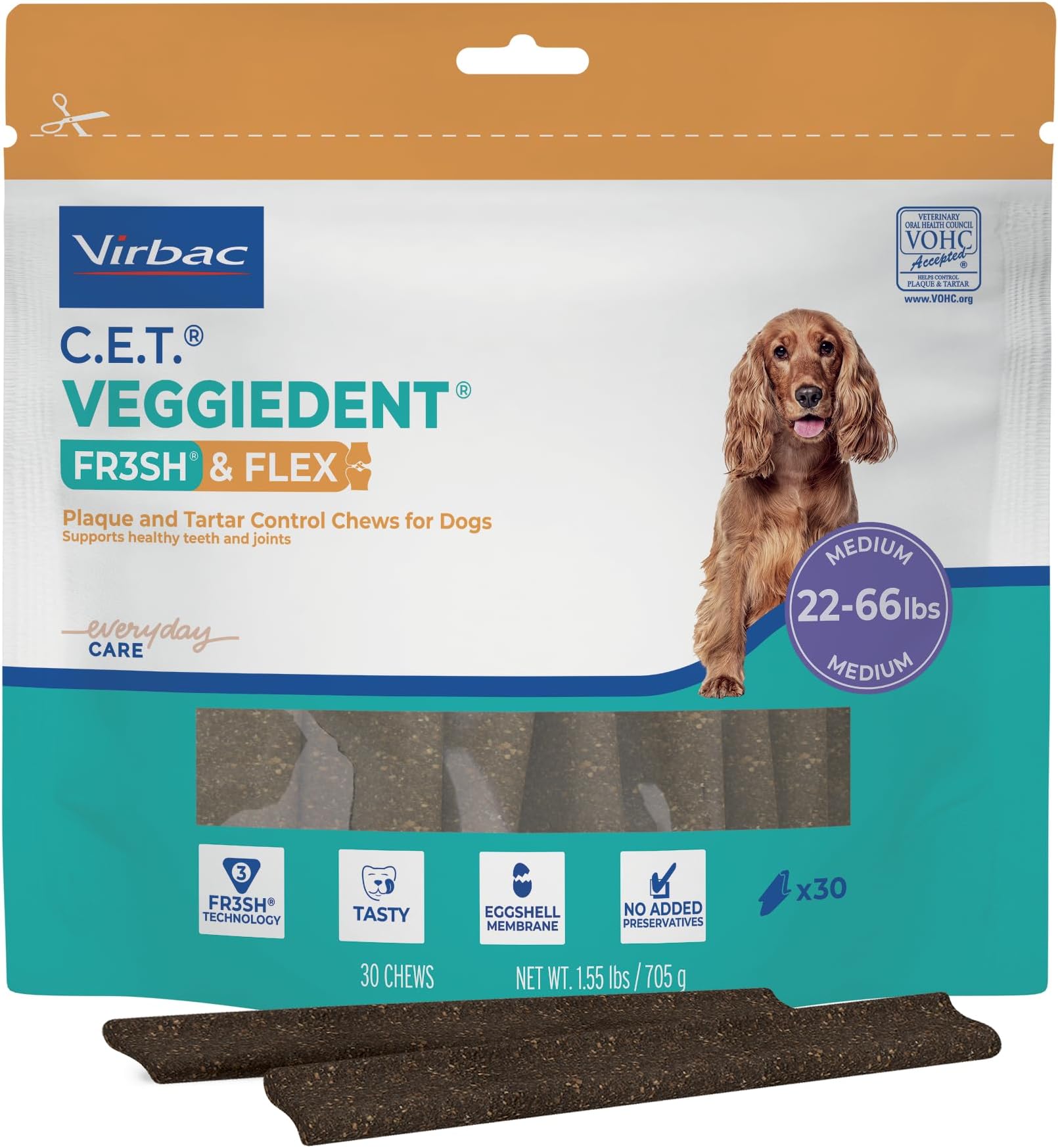 C.E.T. Veggiedent Fr3sh & Flex Plaque and Tartar Control Chew for Dogs, M