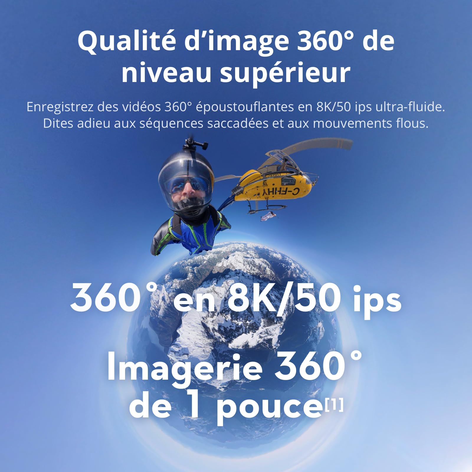 Bundle Essentiel DJI Osmo 360, caméra 360 avec imagerie 360° de 1 Pouce, vidéo 360° en 8K Native, kit de Perche à Selfie Invisible de 1,2 m, autonomie de Batterie prolongée avec 2 Batteries