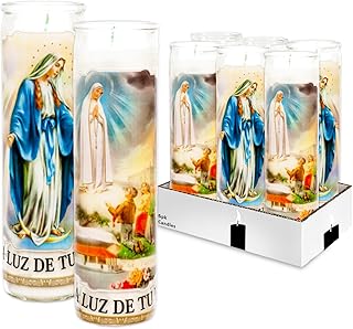 Virgin Mary 6 Pack of 8 Inch White Religious Our Lady of Fatima Candles - Bundle with 6 Maria Milagrosa Candles for Vigils, Prayers, Blessing Ceremonies, and More | Our Lady of Guadalupe Candles
