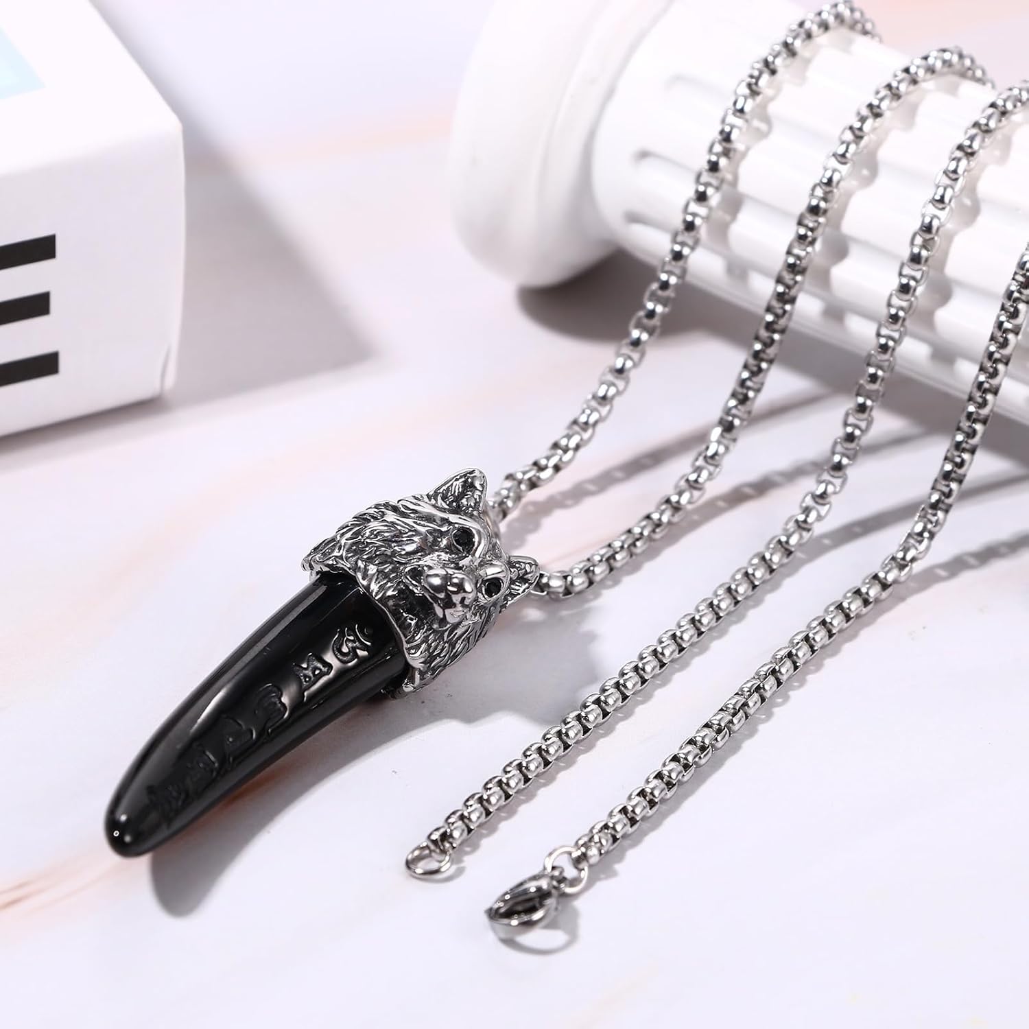 OIDEA Wolf Tooth Urn Necklaces for Ashes: Black Viking Wolf Cremation Jewelry for Ashes Stainless Steel Ash Necklace for Human Ashes Memorial Keepsake Jewelry Gifts for Men Women - Image 7