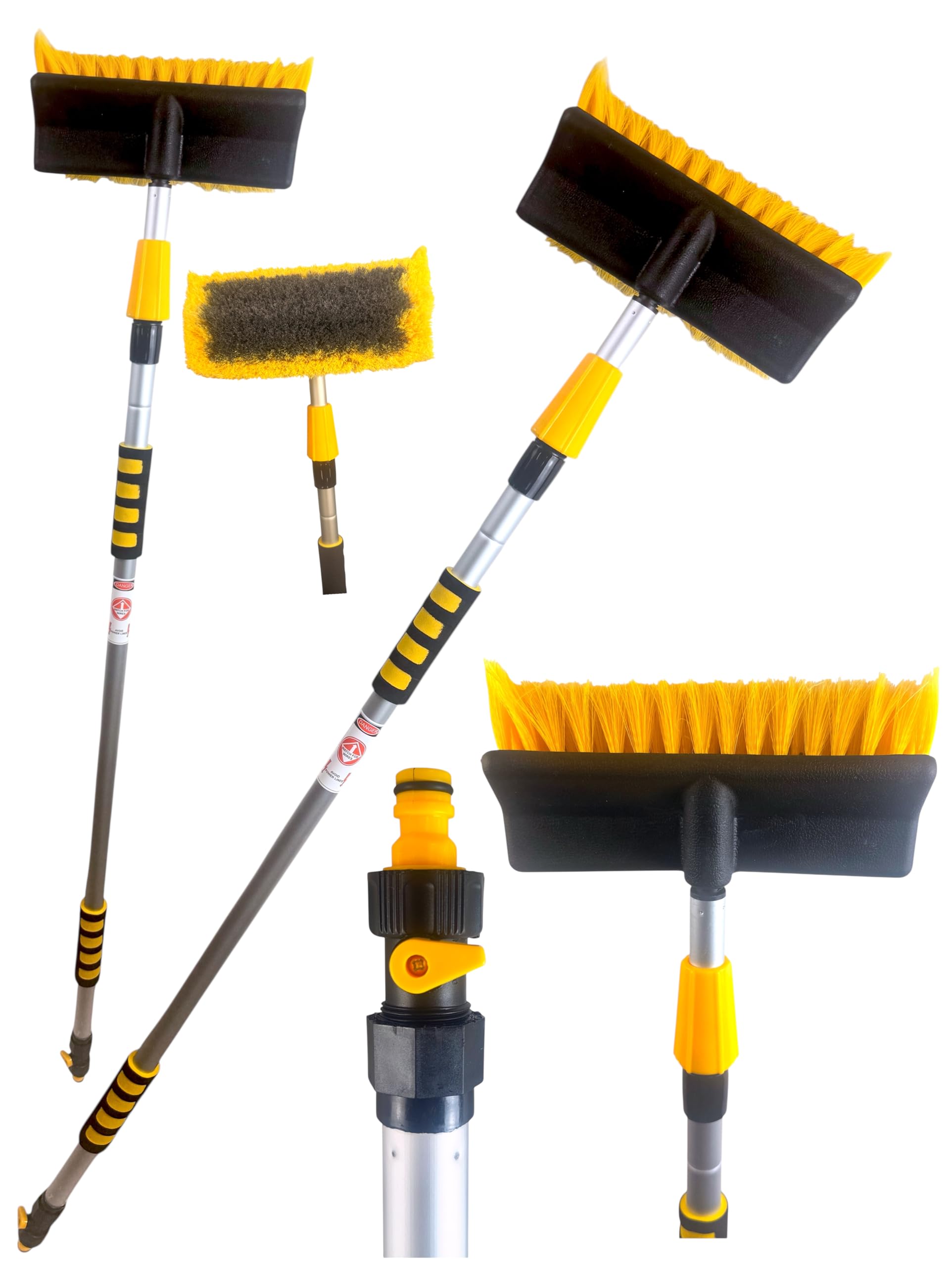 Water Flow Extendable Car Wash Brush with Telescopic Handle, 2 Section Pole - 2m Extendable Soft Bristles, Car Cleaning Kit with Built-In Hose for Cars, Vans, Lorries, and Caravans, Lightweight - 2