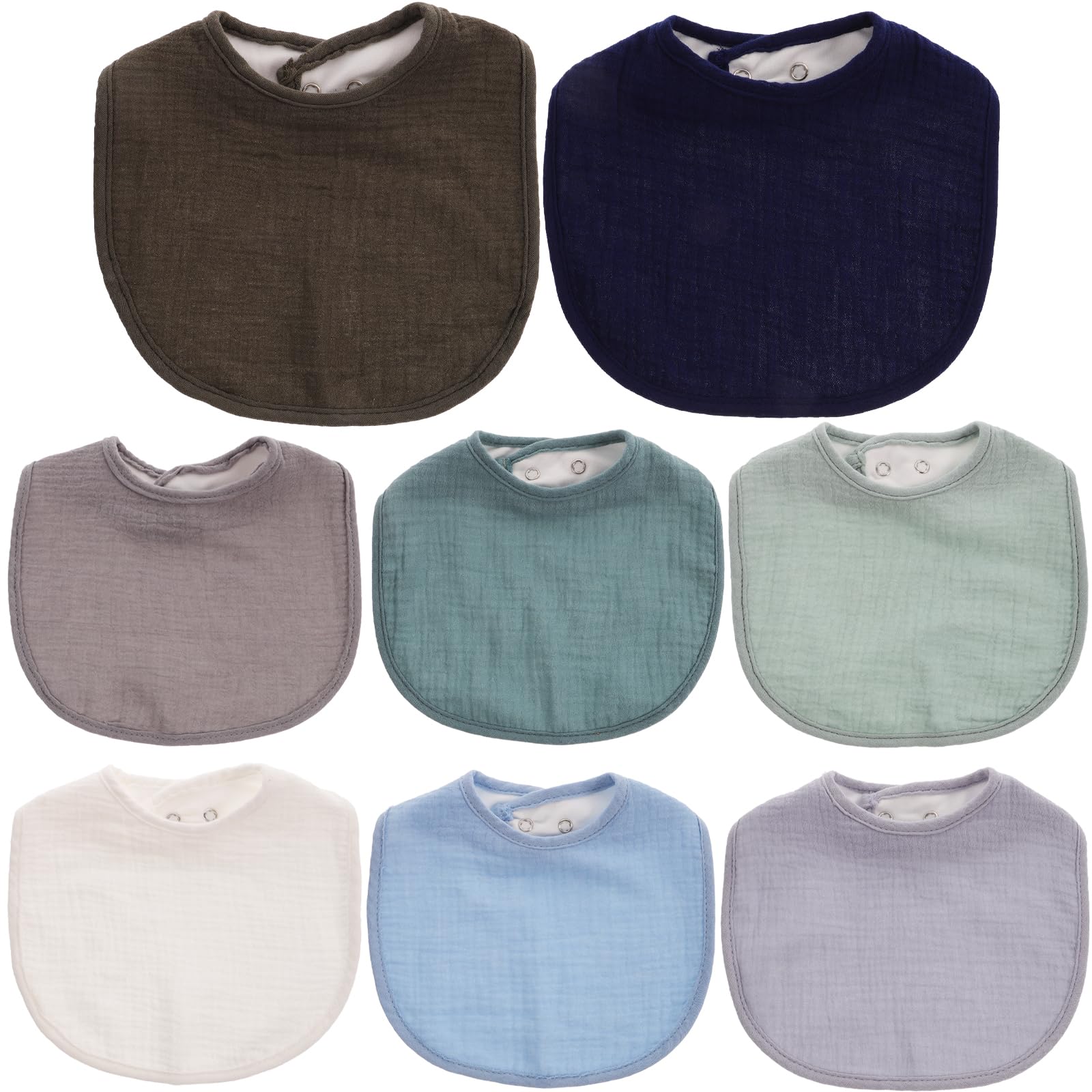 Gatuida Baberos para Bebés 8 Piezas de Gasa Suave y Ligera | Ajustables Botones a Presión, Color Sólido, Secado Rápido, para Recién Nacidos
