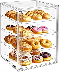 Vitrine Para Doces, Caixa De Pão, Estojo Acrílico, Donuts, Bolos, Tortas, Sobremesas, Muffins, Biscoitos Bancada Cozinha, Armazenamento Pão Transparente Ajustável 4 Níveis Com Porta Magnética
