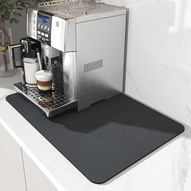 AMOAMI Coffee Mat Dish Drying Mat for Kitchen Counter-Bar Accessories, Hide Stain, Rubber Backed, Absorbent, Fit Under Coffee Maker, Espresso Machine, Pot, Dish Rack, 12"x19", Dark Grey