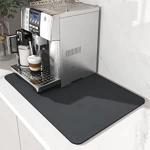 AMOAMI Coffee Mat Dish Drying Mat for Kitchen Counter-Bar Accessories, Hide Stain, Rubber Backed, Absorbent, Fit Under Coffee Maker, Espresso Machine, Pot, Dish Rack, 12"x19", Dark Grey