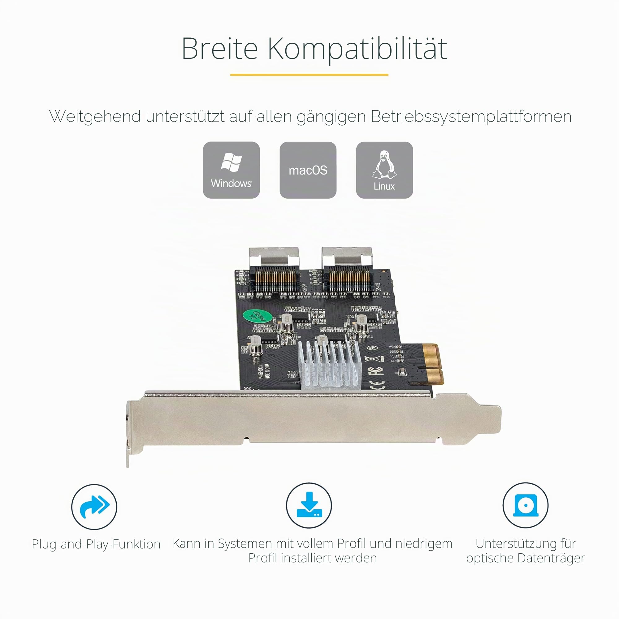StarTech SATA PCIe Controller 8 Port - 6 Gbit/s PCI Express Adapter - PCIe Schnittstellenkarte - PCI-e x4 Gen 2 zu SATA III, HDD/SSD (8P6G-PCIE-SATA-CARD)