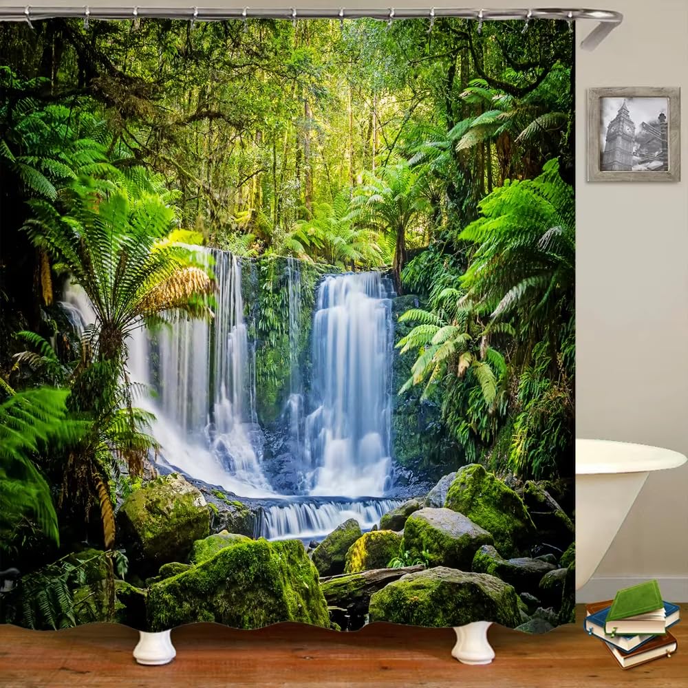 Rideau de douche imperméable anti-éclaboussures motif cascade sauvage